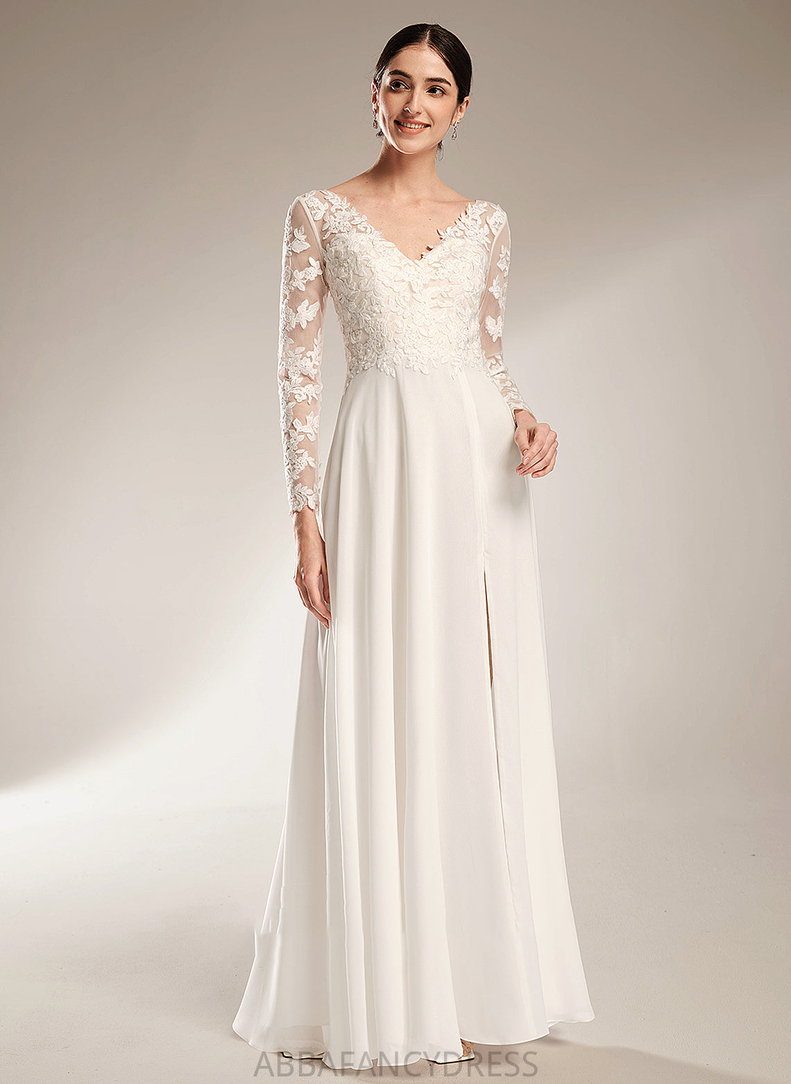 Wedding A-Line Wedding Dresses Front Floor-Length Sarah Dress With V-neck Split