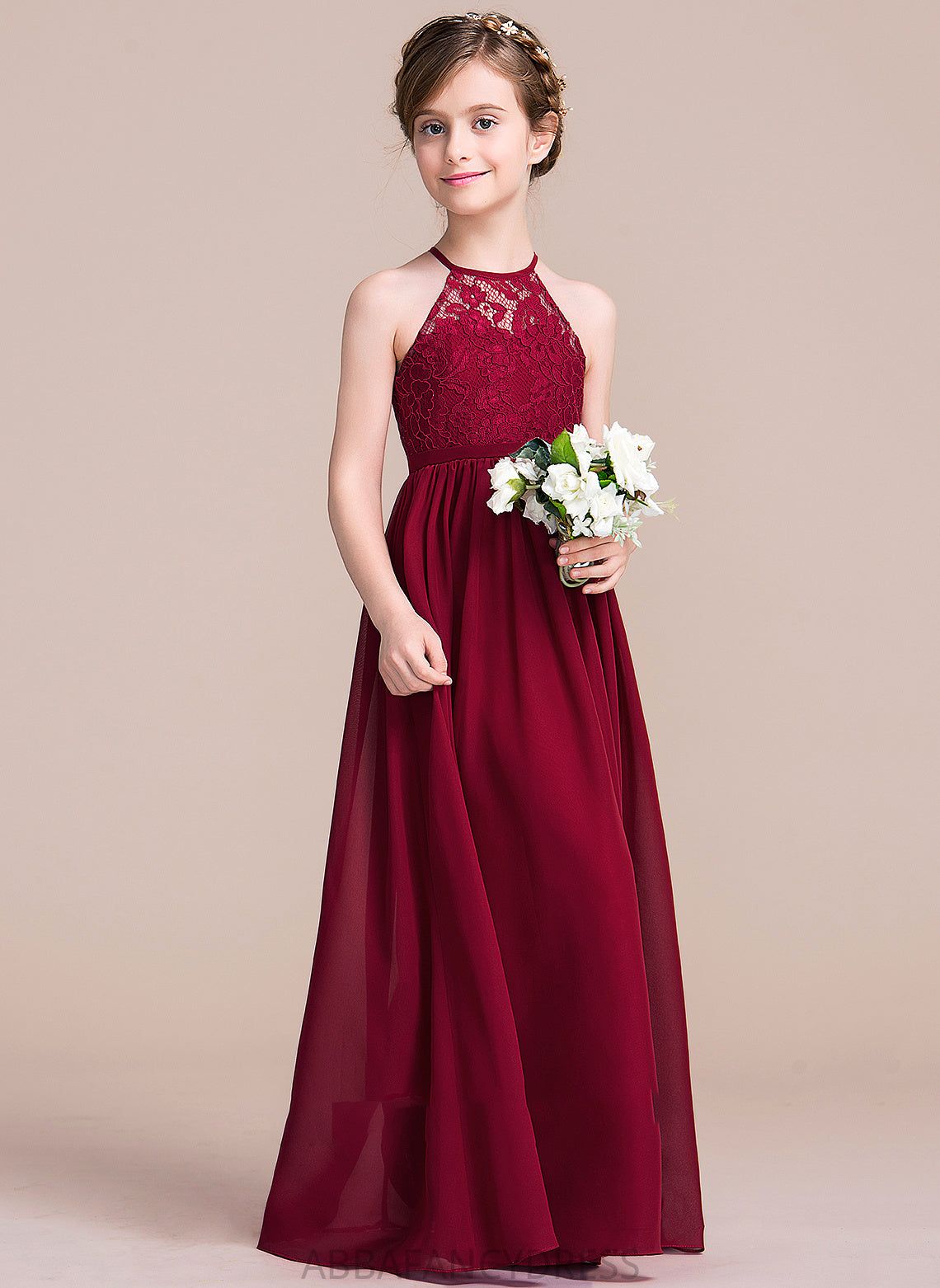 Chiffon Floor-Length Kaylyn Neck A-Line Scoop Junior Bridesmaid Dresses