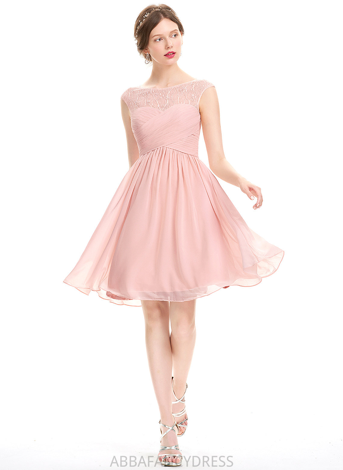 Neck Lace Knee-Length Chiffon Dress Scoop Beading Homecoming Homecoming Dresses A-Line Aleah With Ruffle