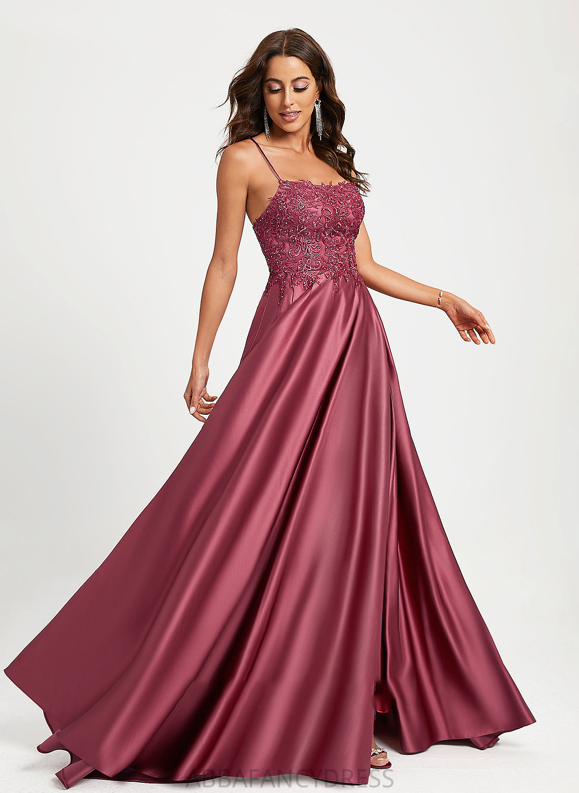 Prom Dresses A-Line Train Sweep With Beading Sequins Square Neckline Leyla Satin