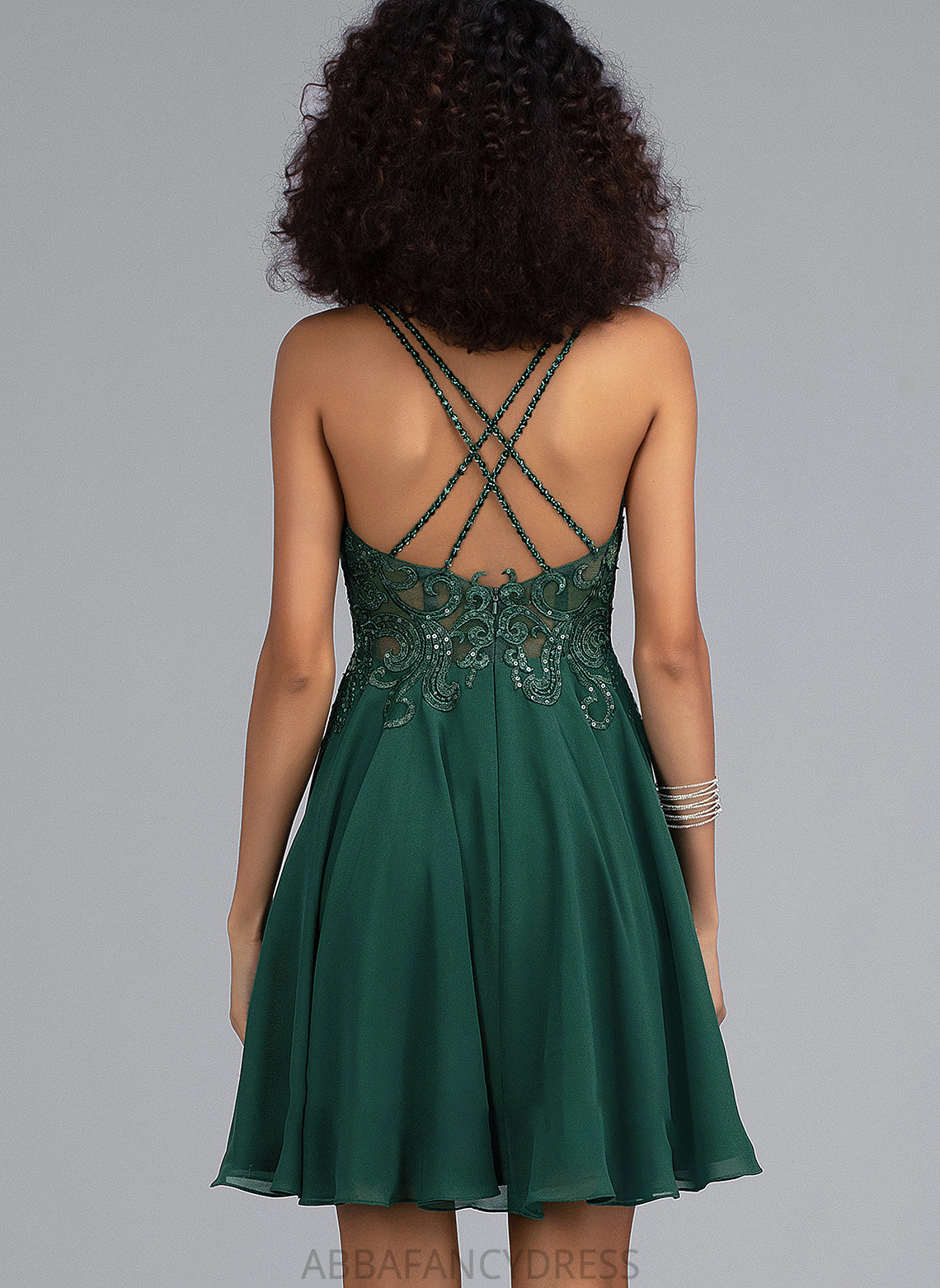 Prom Dresses Chiffon Short/Mini Beading Sequins Yazmin V-neck With A-Line