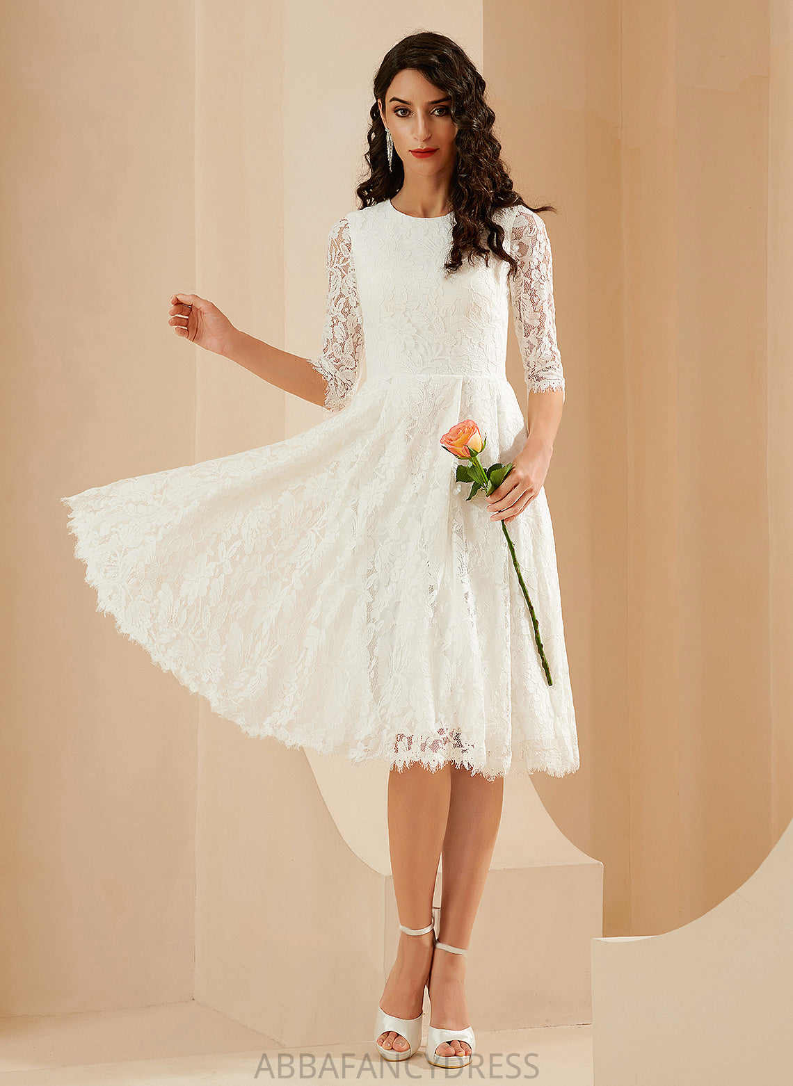 Wedding Wedding Dresses Knee-Length A-Line Neck Dress Lace Scoop Jacey