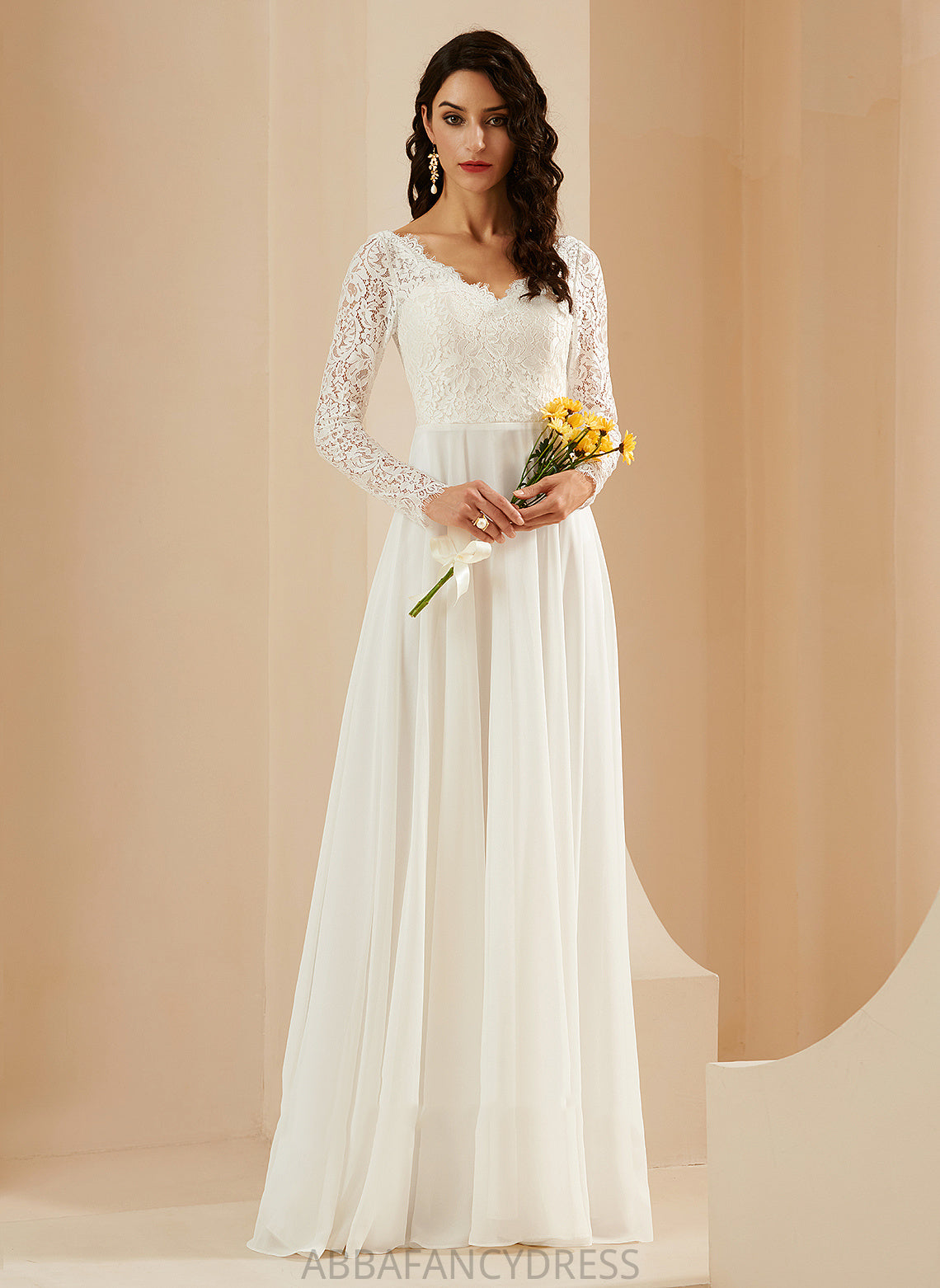 Wedding Dresses V-neck Chiffon Janey Sweep Wedding A-Line With Lace Dress Train