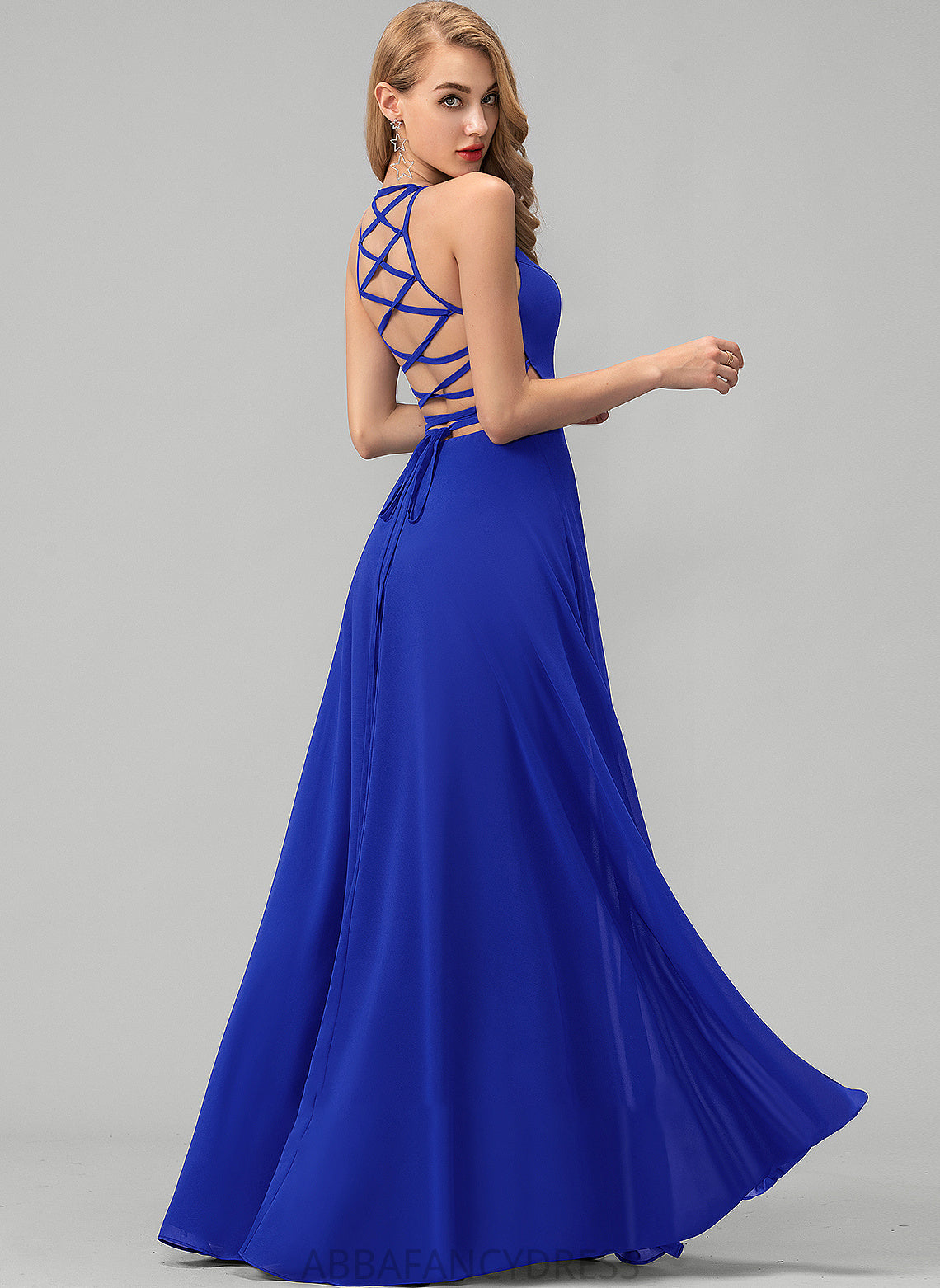 Barbara Prom Dresses Split Scoop Chiffon Neck With A-Line Floor-Length Front