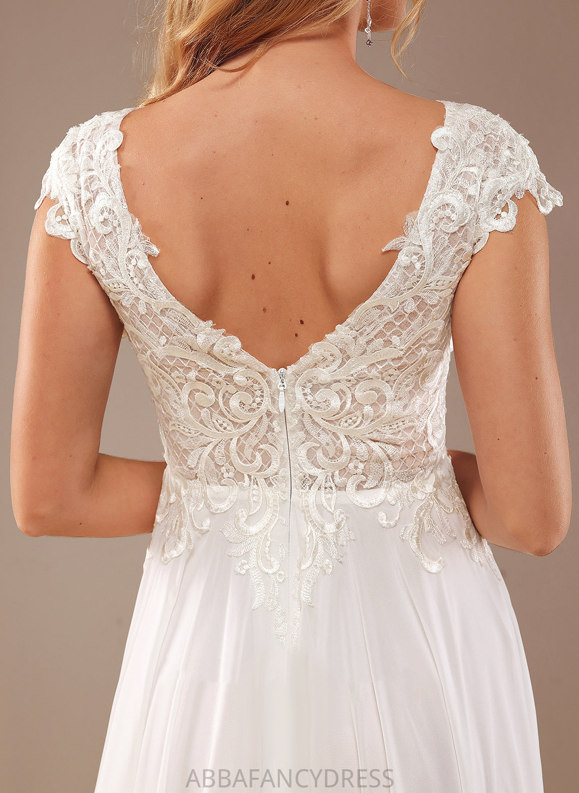 Wedding Dresses Lace Wedding Kamari With Lace V-neck Train A-Line Chiffon Dress Sweep