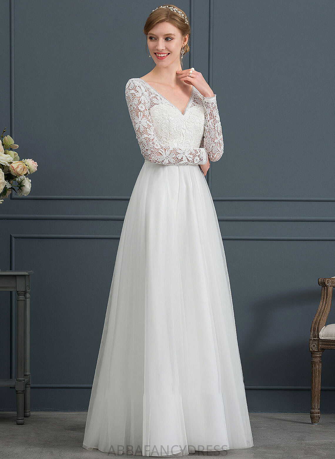 Wedding V-neck Jessica Dress A-Line Tulle Floor-Length Wedding Dresses