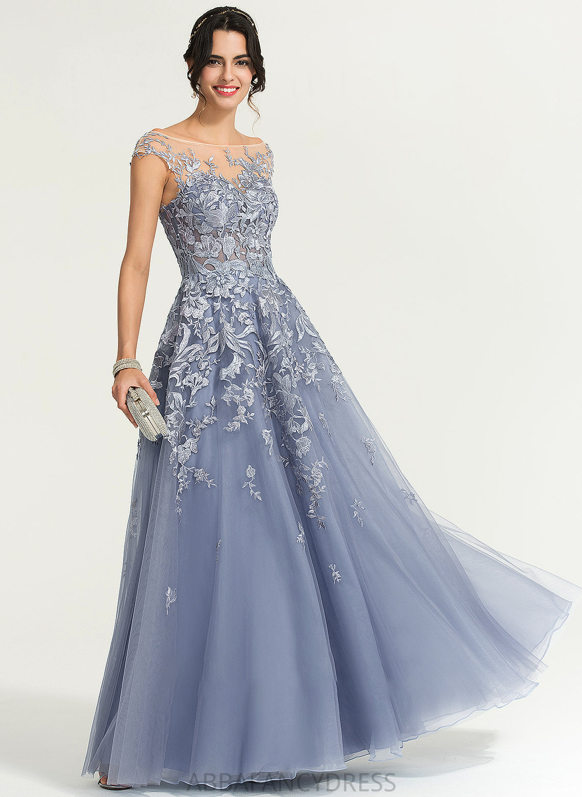 Scoop Floor-Length Neck Tulle Prom Dresses Raelynn Ball-Gown/Princess