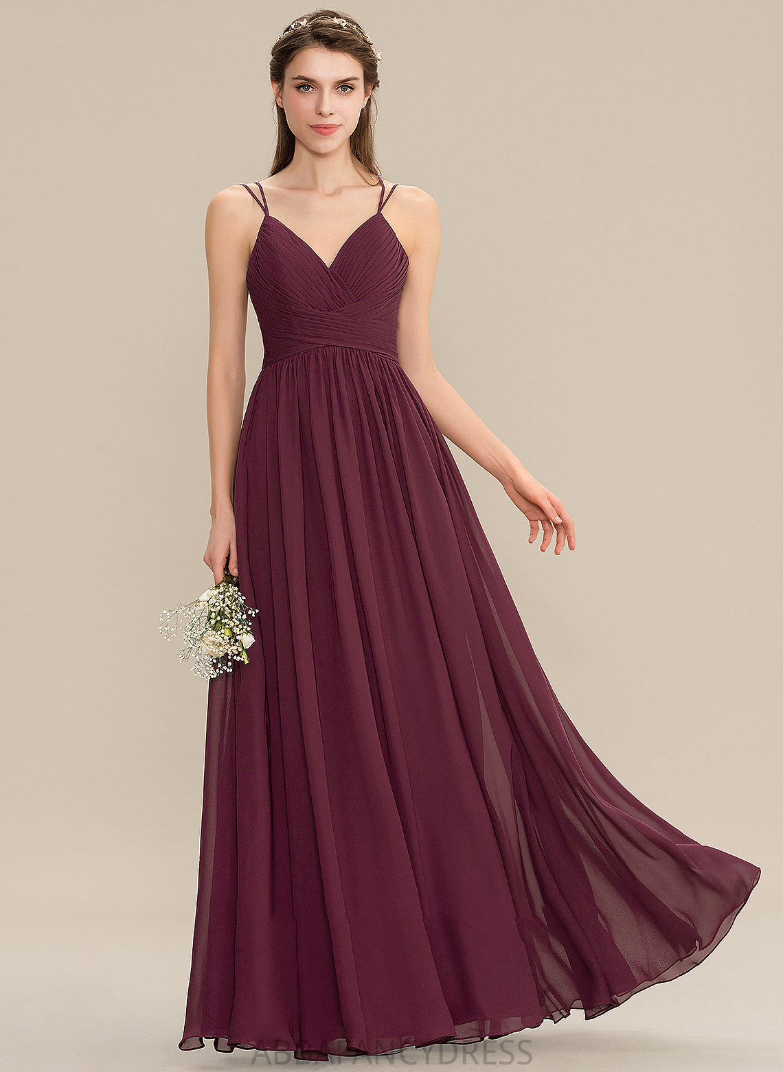 Ruffle A-Line Floor-Length Halle Chiffon Prom Dresses With V-neck Lace