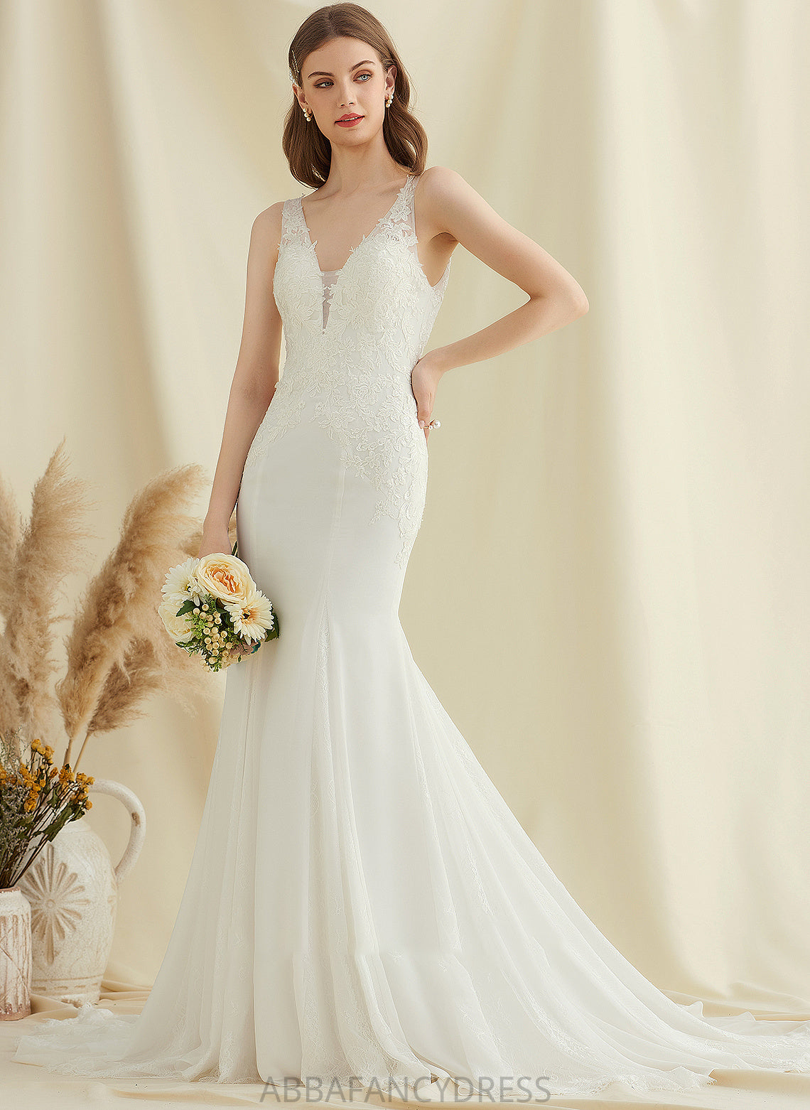 Dress Wedding Trumpet/Mermaid Chiffon V-neck Lace Train Court Wedding Dresses Zariah