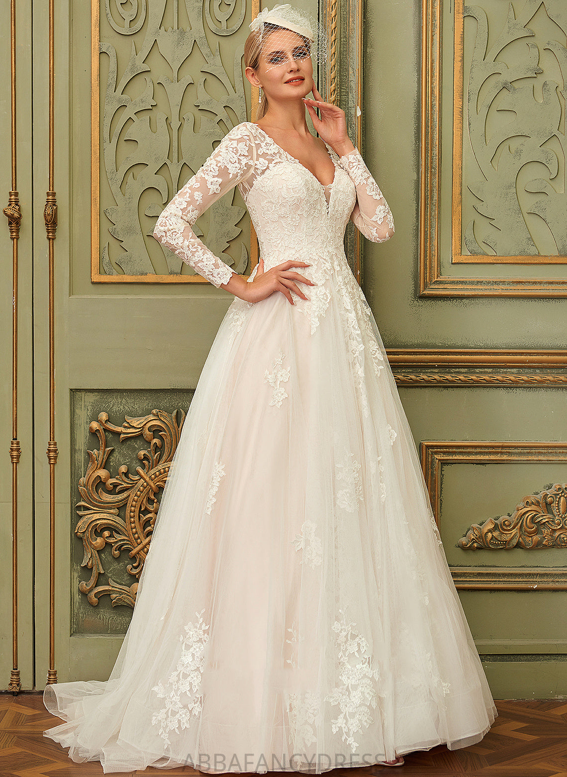 Dress Train Court Tulle V-neck Lace Ball-Gown/Princess Giada Wedding Dresses Wedding