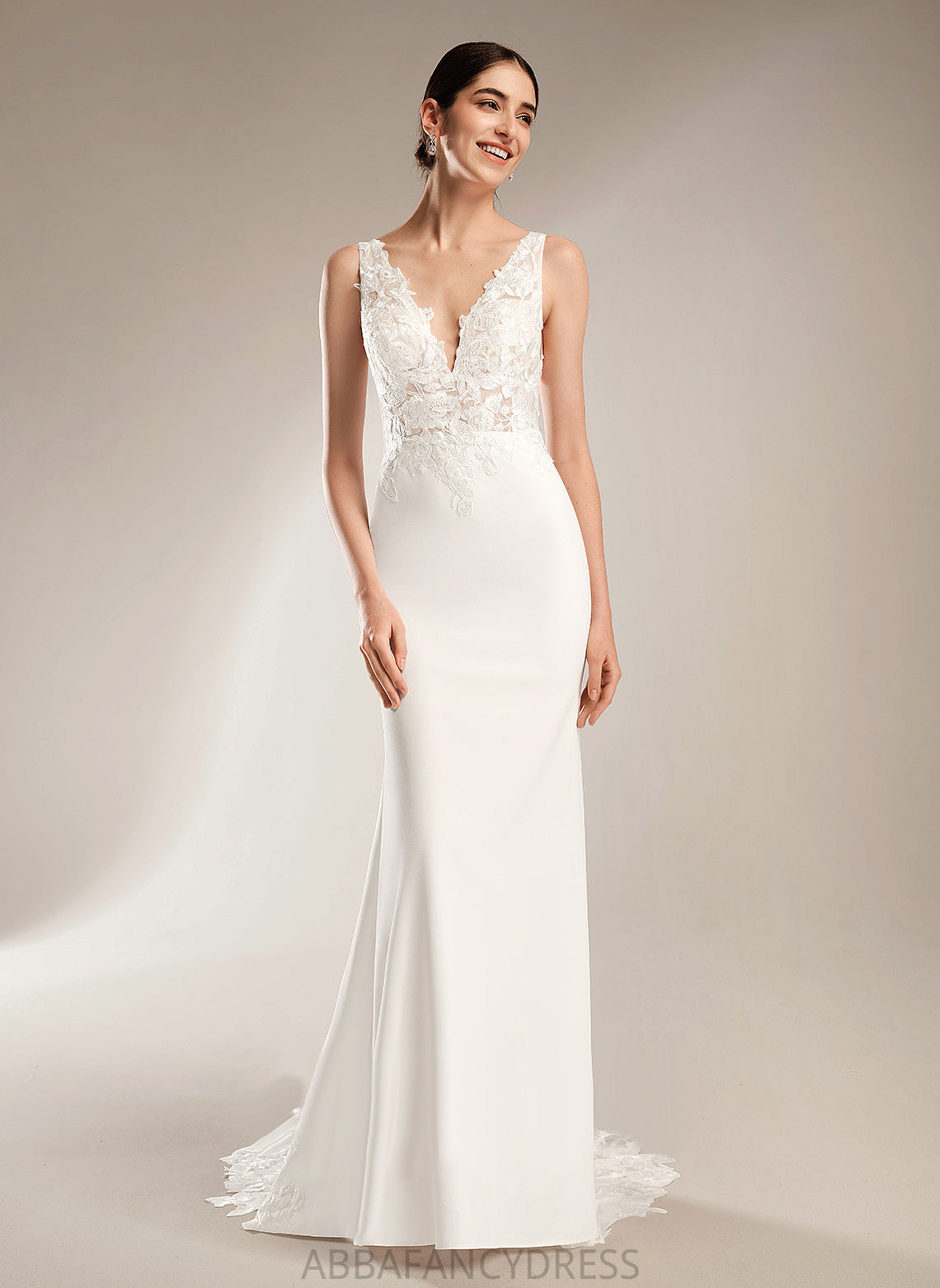 V-neck Sheath/Column Kaylyn Stretch Crepe Wedding Dresses With Dress Sequins Train Court Wedding