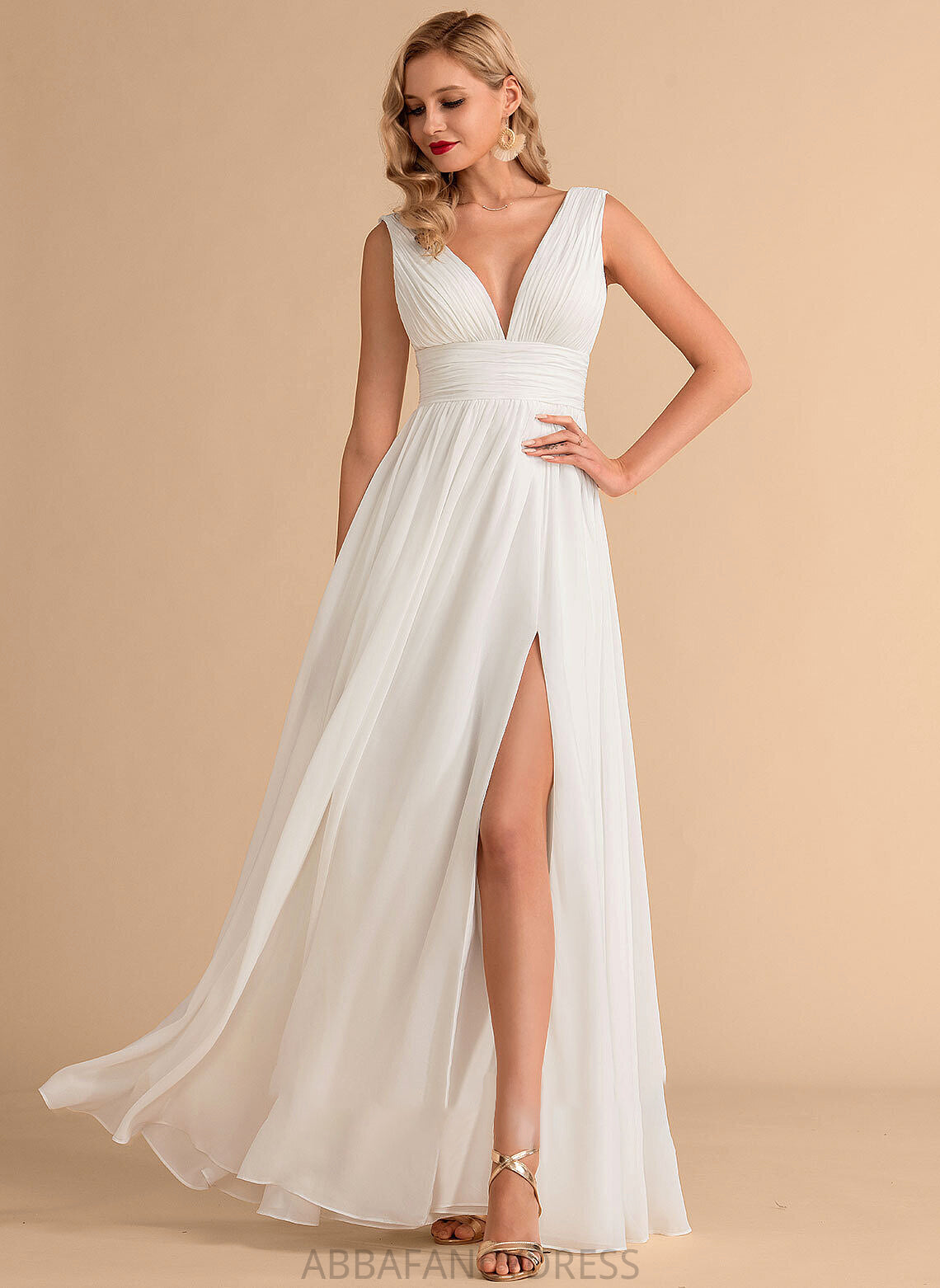 V-neck Split Chiffon Front Wedding Dress A-Line Diana Wedding Dresses Floor-Length With