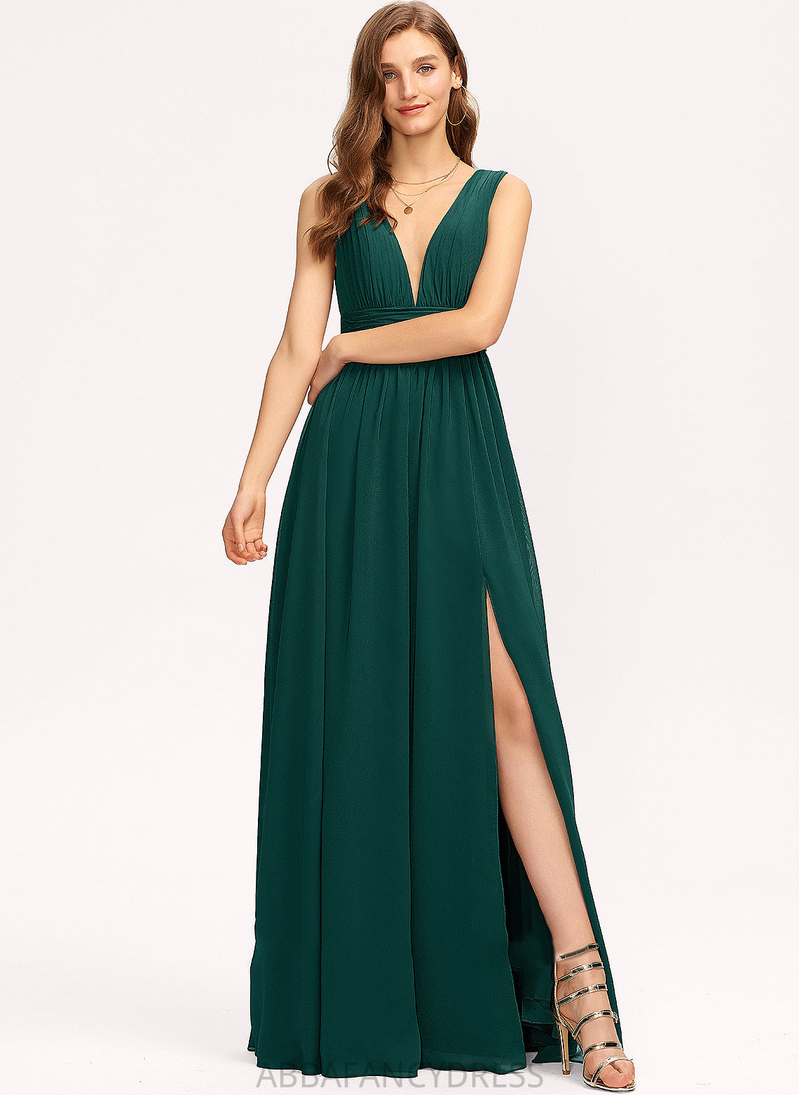 Prom Dresses Floor-Length Front Split V-neck With Alula A-Line Chiffon