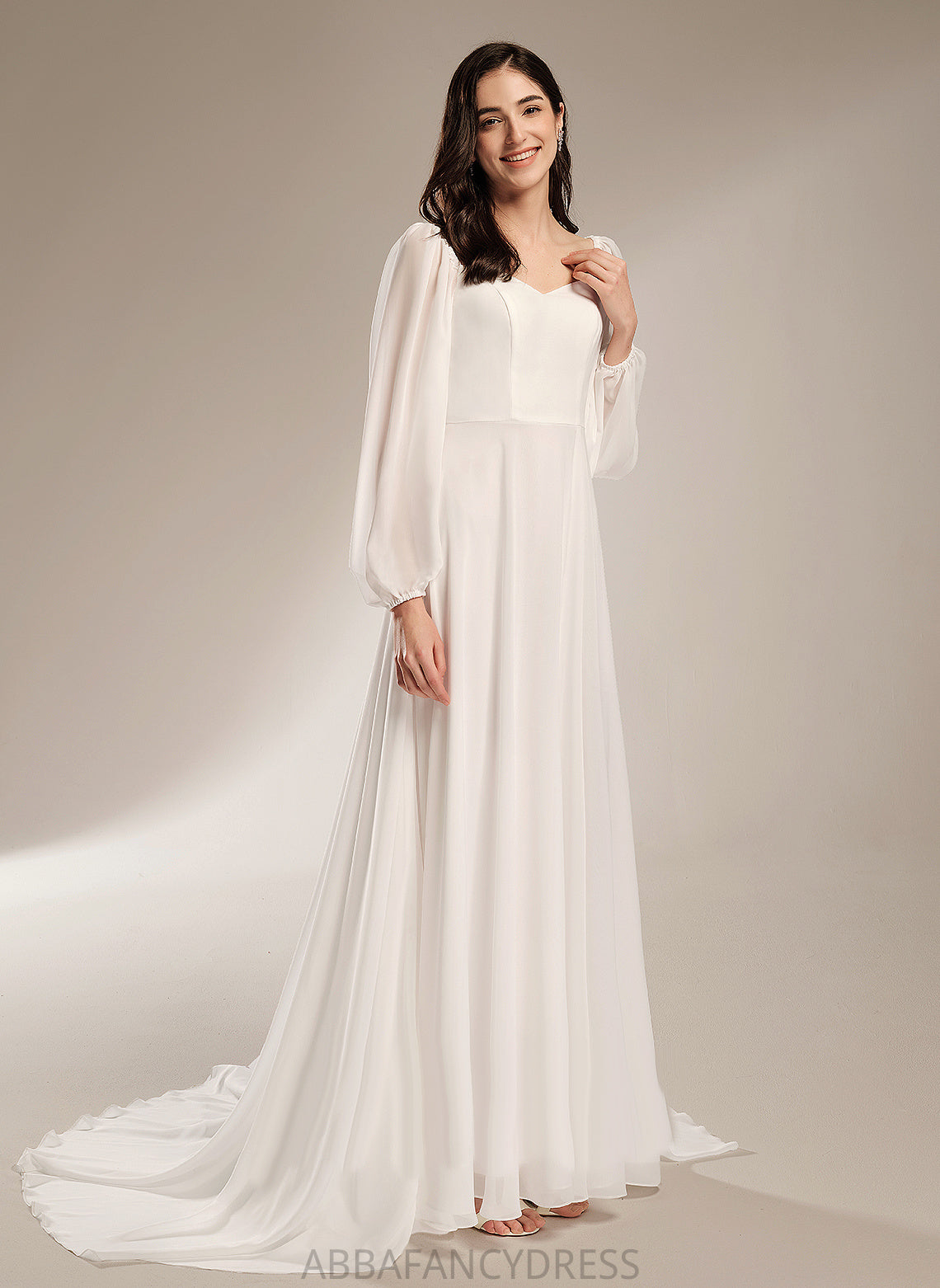 Chiffon Split Wedding Dress Train Chapel Front A-Line Wedding Dresses With V-neck Beryl