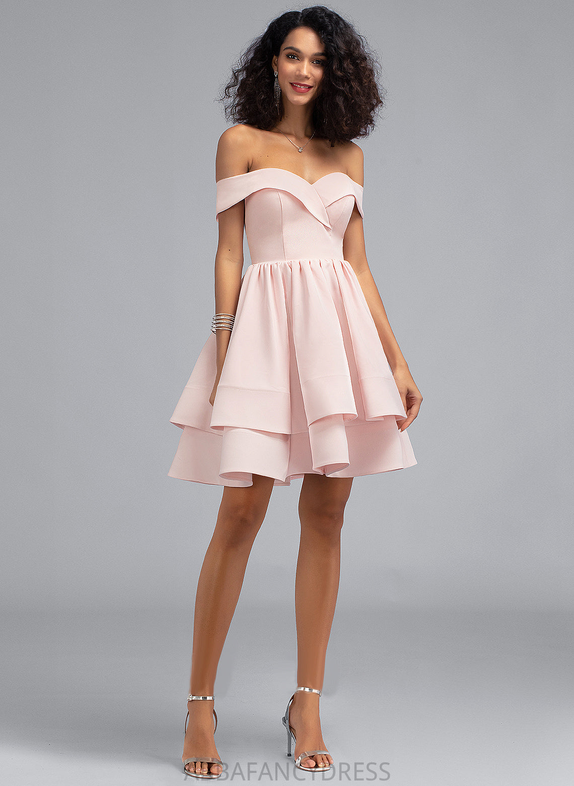 Ruffles Homecoming Stretch Cascading Short/Mini Homecoming Dresses Dress Meredith Off-the-Shoulder A-Line With Crepe