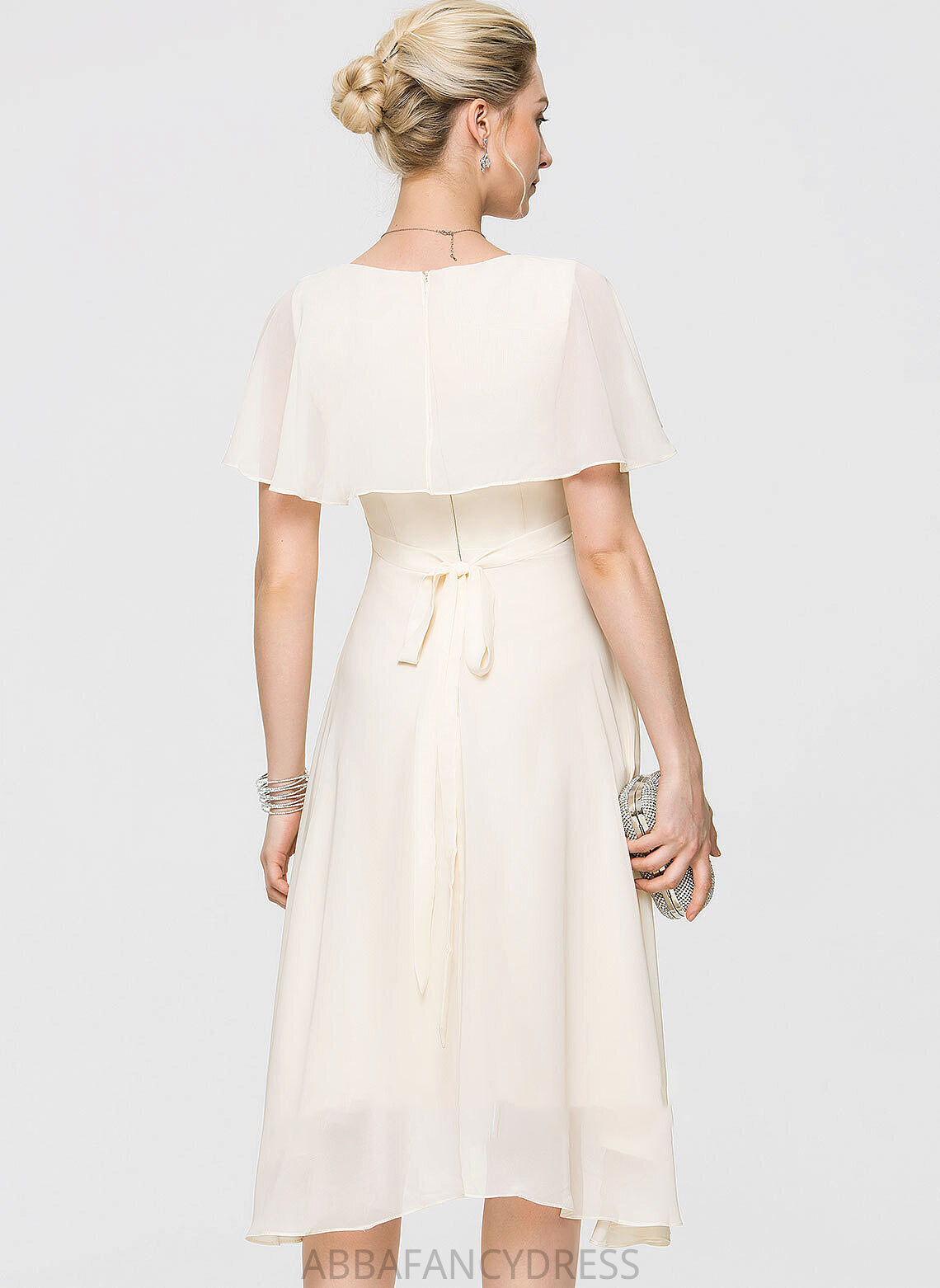 Cascading Wedding A-Line Bow(s) Chiffon Wedding Dresses V-neck Cassidy Dress With Asymmetrical Ruffles