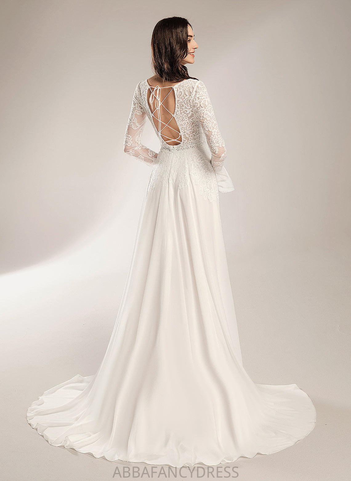 Wedding With Dress Train Wedding Dresses Lace V-neck A-Line Ruffle Court Zariah Chiffon