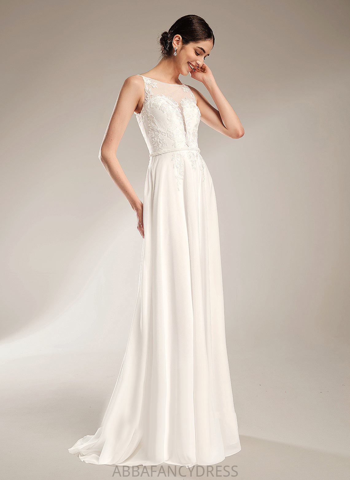 Kaia Train A-Line Sweep Wedding Sequins Illusion Wedding Dresses Chiffon With Dress Lace