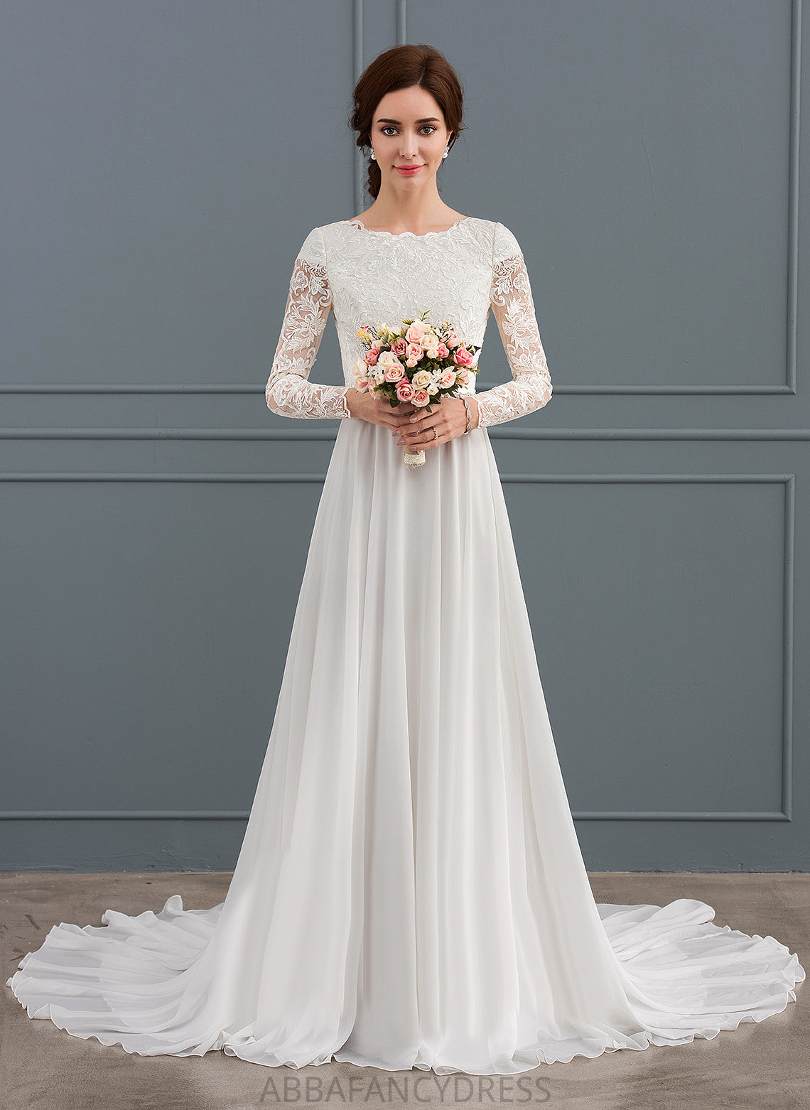 Beading Izabelle Court Chiffon Dress With Lace Wedding Wedding Dresses Train A-Line