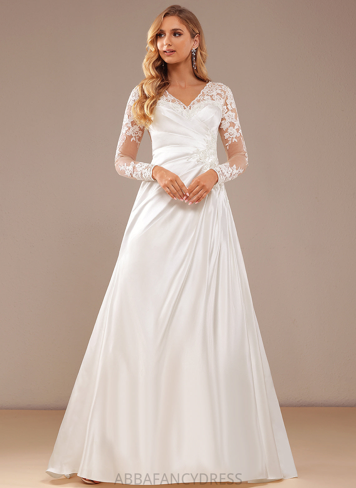 V-neck Satin With Sequins Train Wedding Lace Lace Dress Wedding Dresses Zoie Court A-Line