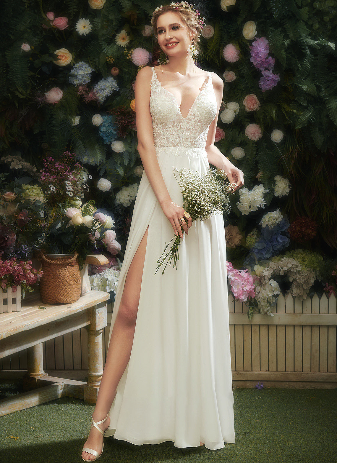 A-Line Renee Dress Floor-Length V-neck Front Wedding Split With Lace Wedding Dresses