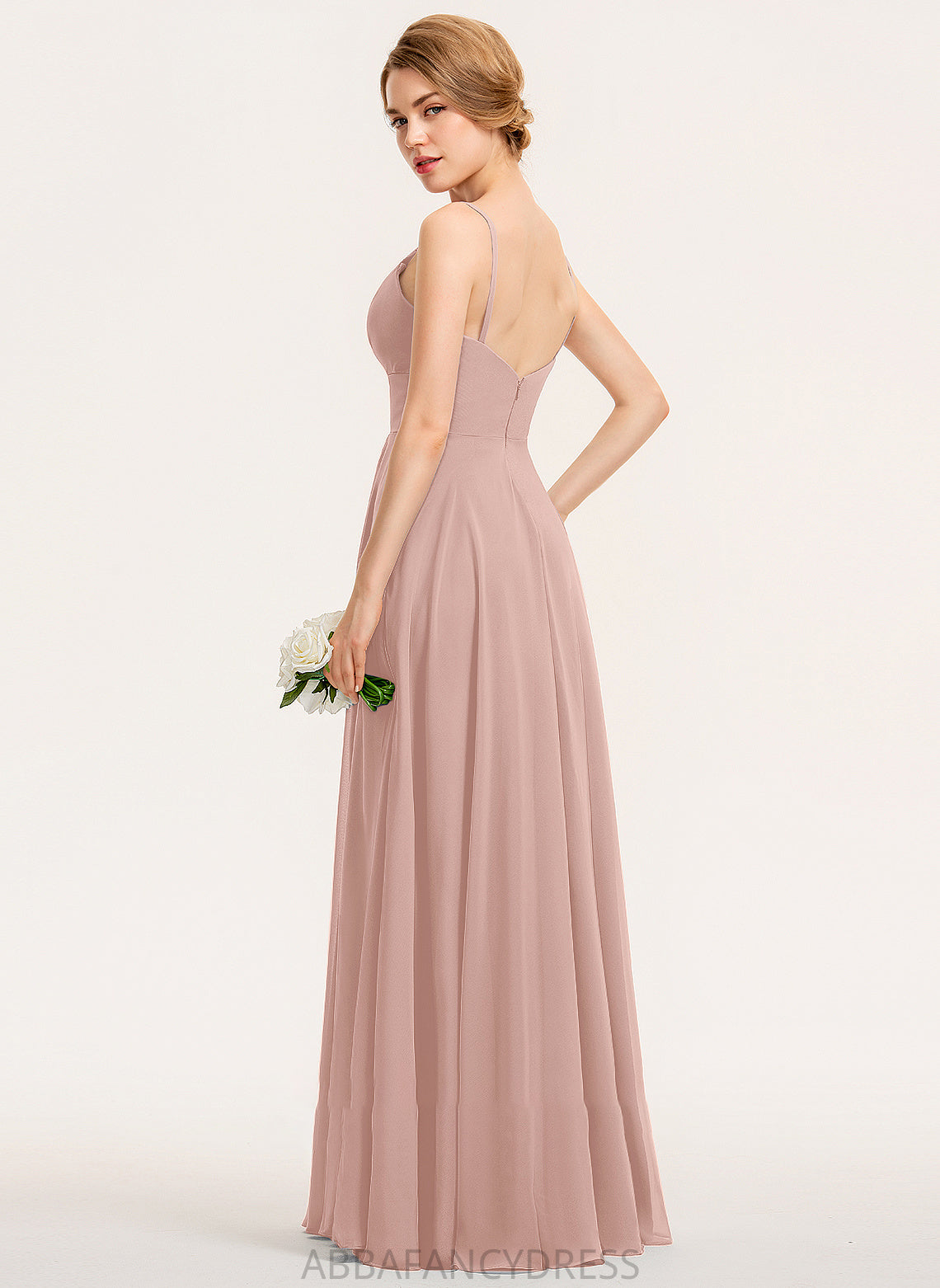 Prom Dresses Floor-Length Ruffle With A-Line V-neck Chiffon Pockets Belen