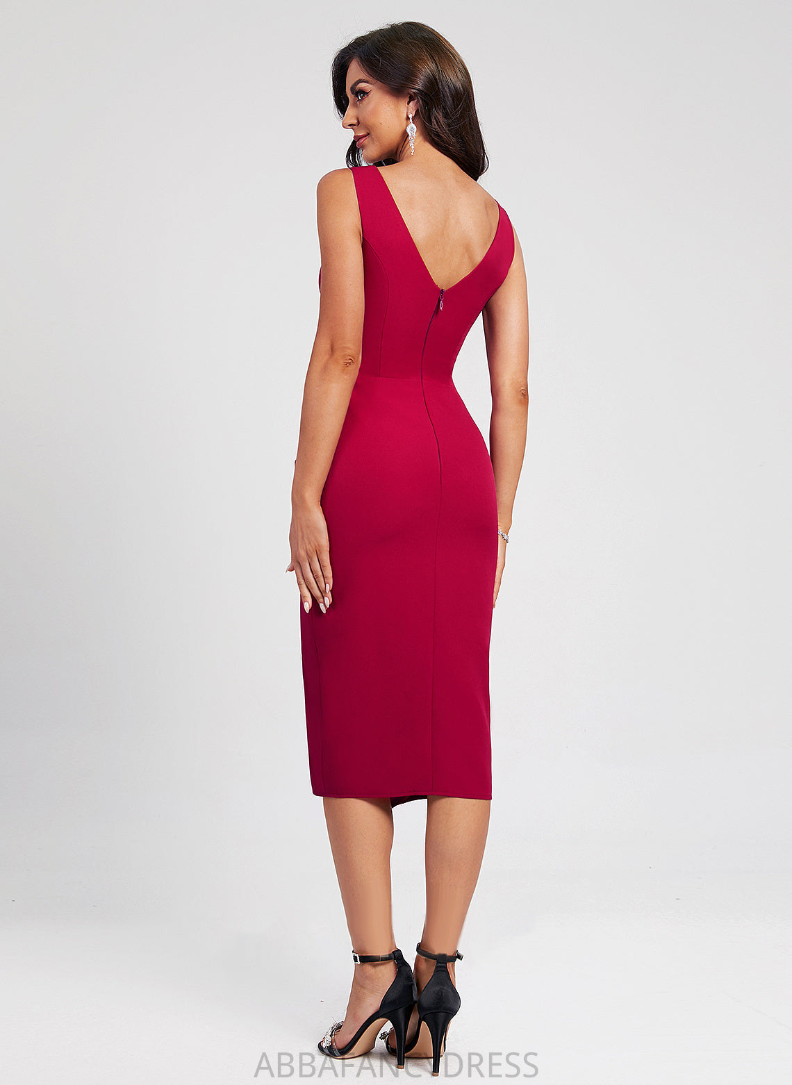 Homecoming Dresses Melina Ruffle Front Split Sheath/Column V-neck With Homecoming Crepe Dress Stretch Knee-Length