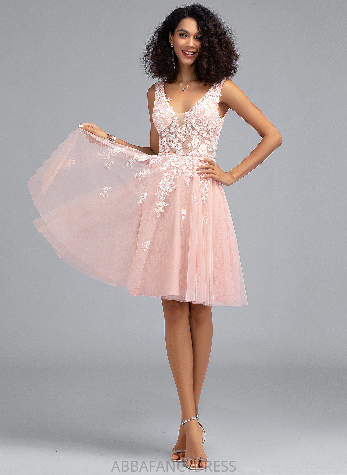 Beading Sequins Charlotte With Homecoming Lace A-Line Knee-Length Homecoming Dresses Tulle V-neck Dress