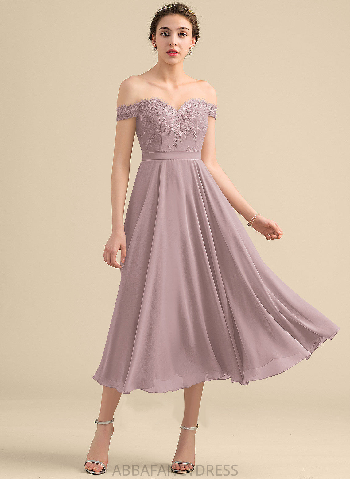 Beading With Homecoming Off-the-Shoulder Chiffon Homecoming Dresses Lace A-Line Kendall Tea-Length Dress