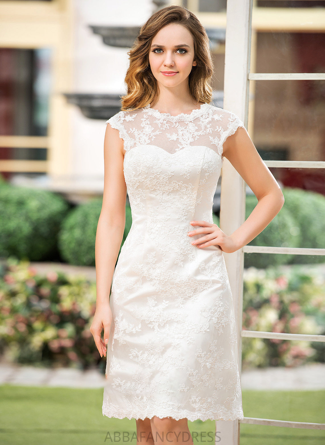 Wedding Dresses Dress Scoop A-Line Lace Cristina Neck Knee-Length Wedding