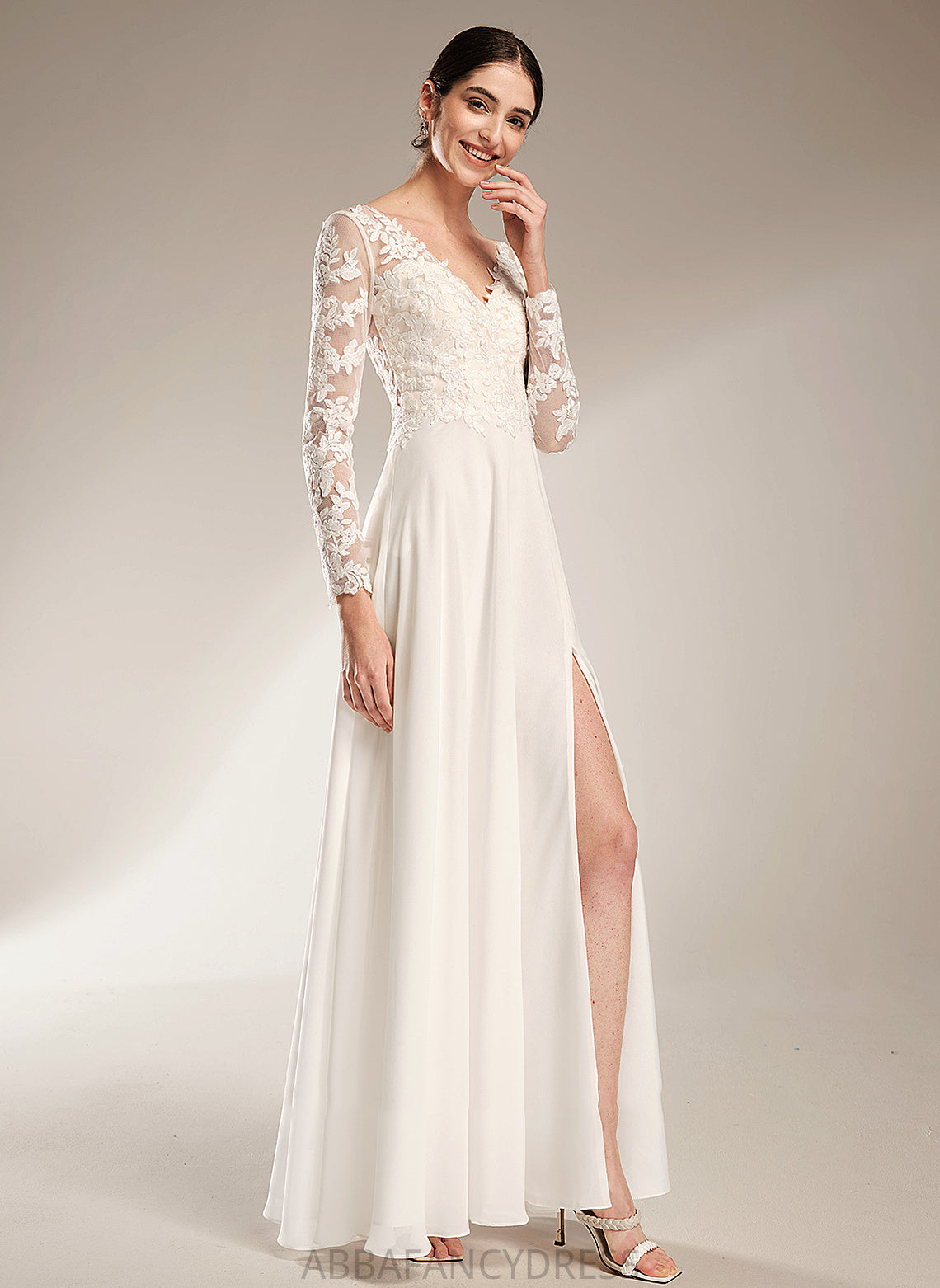 Wedding A-Line Wedding Dresses Front Floor-Length Sarah Dress With V-neck Split