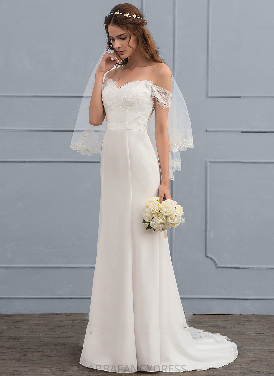 Court Wedding Sequins Wedding Dresses Lace Chiffon Train Beading Trumpet/Mermaid Dress With Rayne