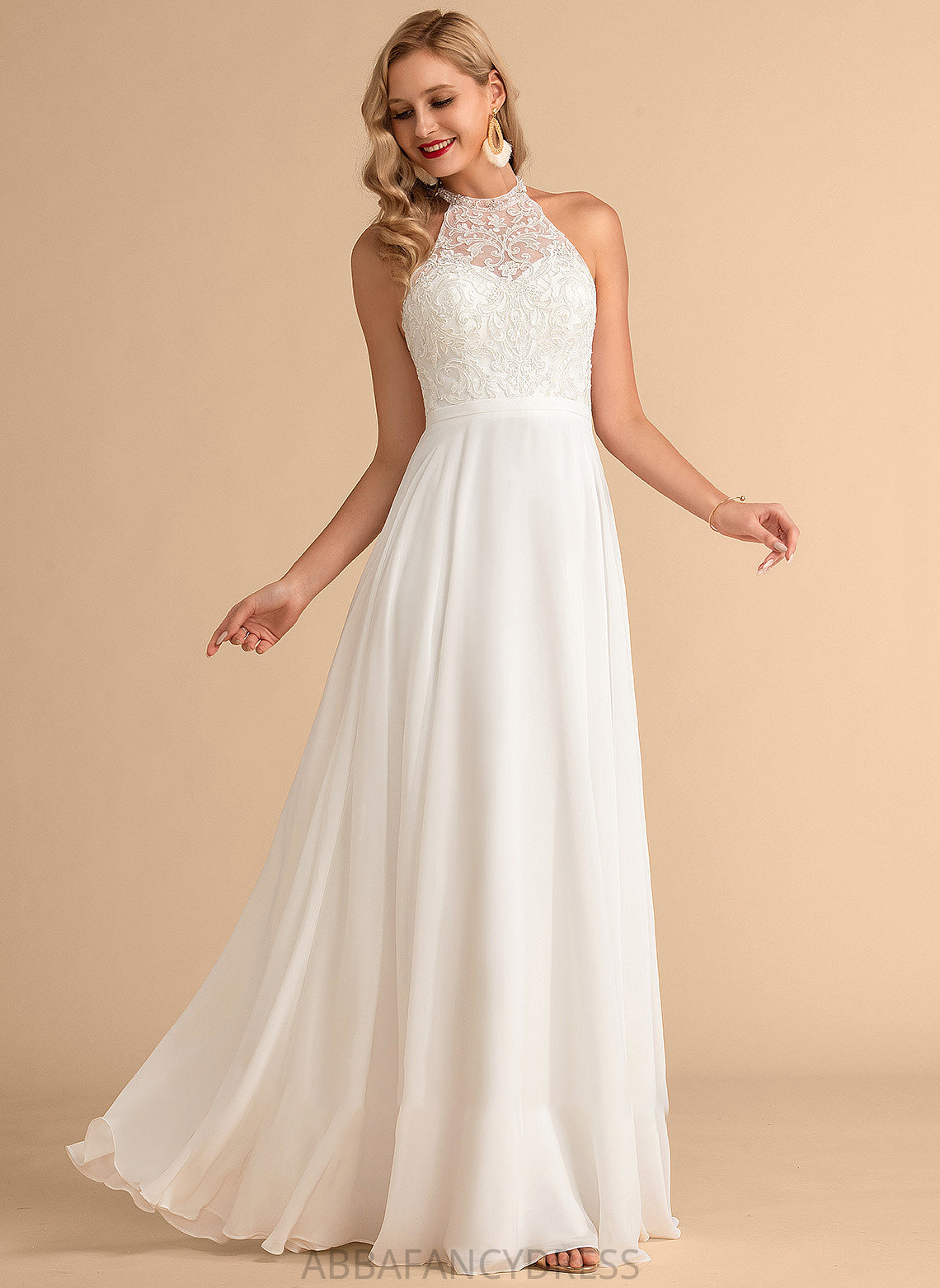 Chiffon Johanna Wedding Dresses Floor-Length Neck A-Line High Wedding Dress