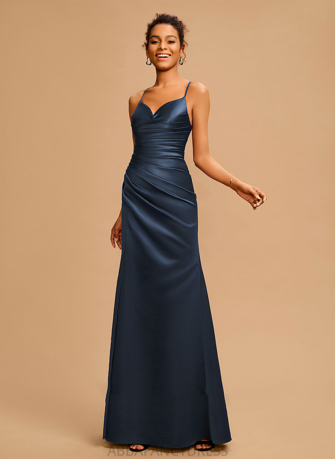 Satin Sheath/Column With Pleated V-neck Kelsey Prom Dresses Floor-Length