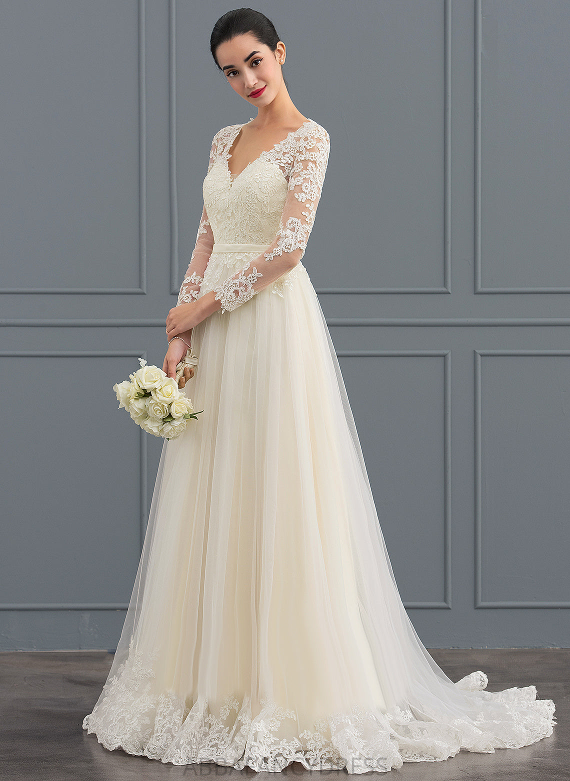 Sweep Tulle V-neck Dress Wedding Dresses Train Wedding Lace Ball-Gown/Princess Hayley