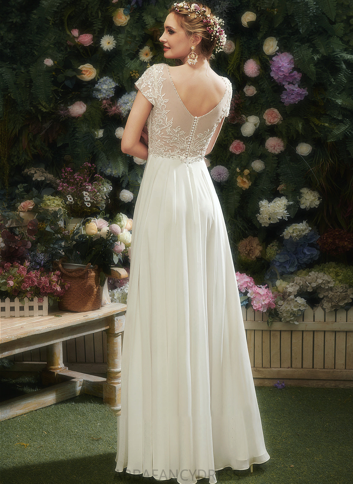 Dress Sequins A-Line Wedding Wedding Dresses Beading V-neck Floor-Length Aliza With Lace