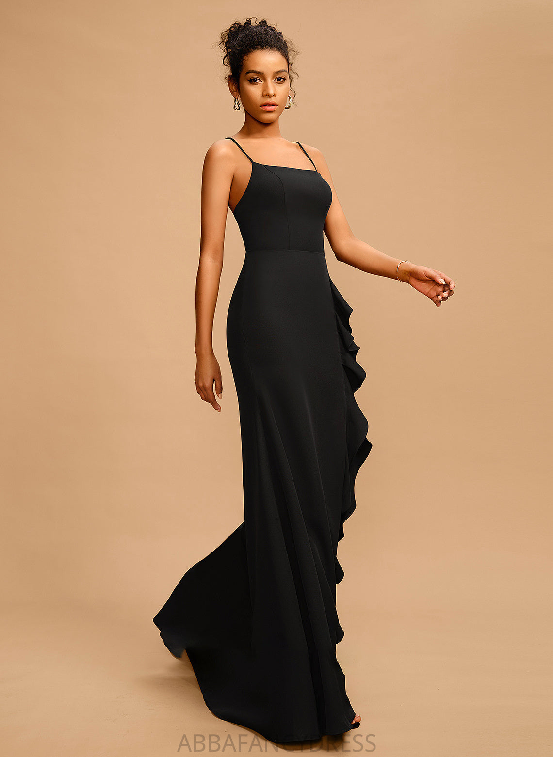 Neckline With Stretch Crepe Prom Dresses Sheath/Column Ruffle Joselyn Floor-Length Square