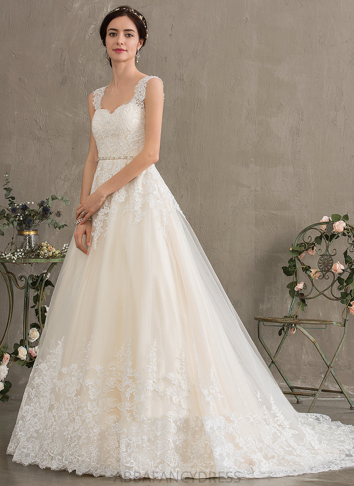 Ashlyn Sweetheart Ball-Gown/Princess Lace Beading Court With Tulle Wedding Dress Train Sequins Wedding Dresses