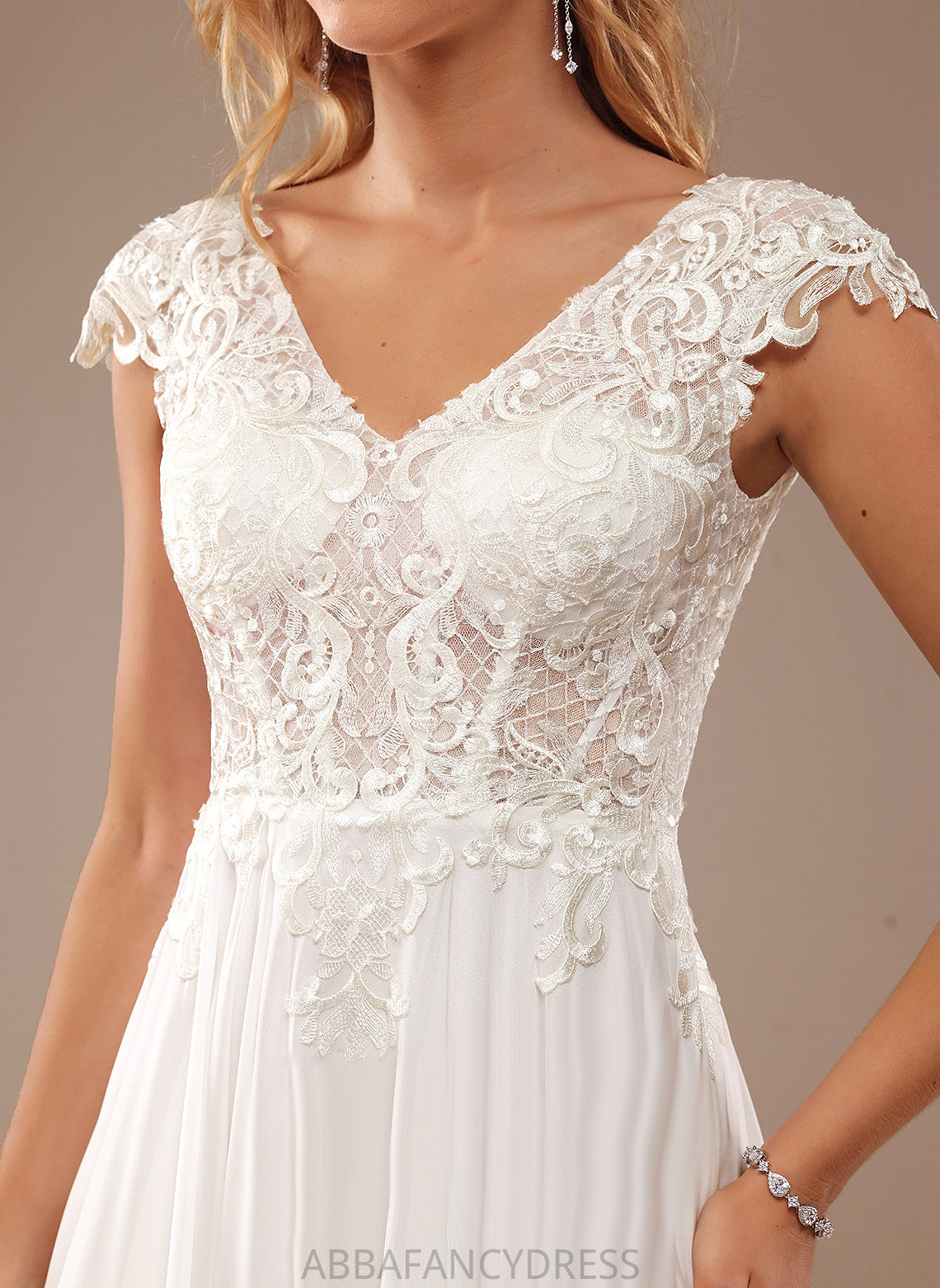 Wedding Dresses Lace Wedding Kamari With Lace V-neck Train A-Line Chiffon Dress Sweep