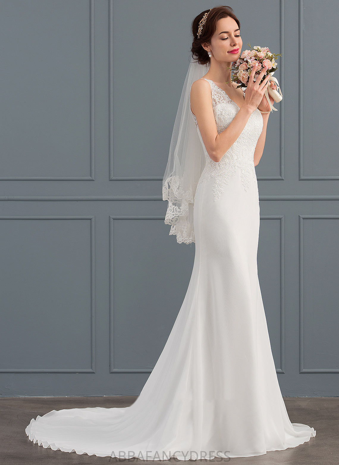 Lace Train Felicity Dress Trumpet/Mermaid Wedding Chiffon Wedding Dresses Court V-neck