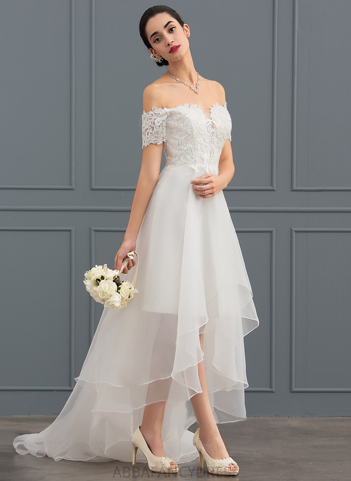 With Lauretta Asymmetrical Wedding Dresses Dress Organza A-Line Sequins Wedding Lace