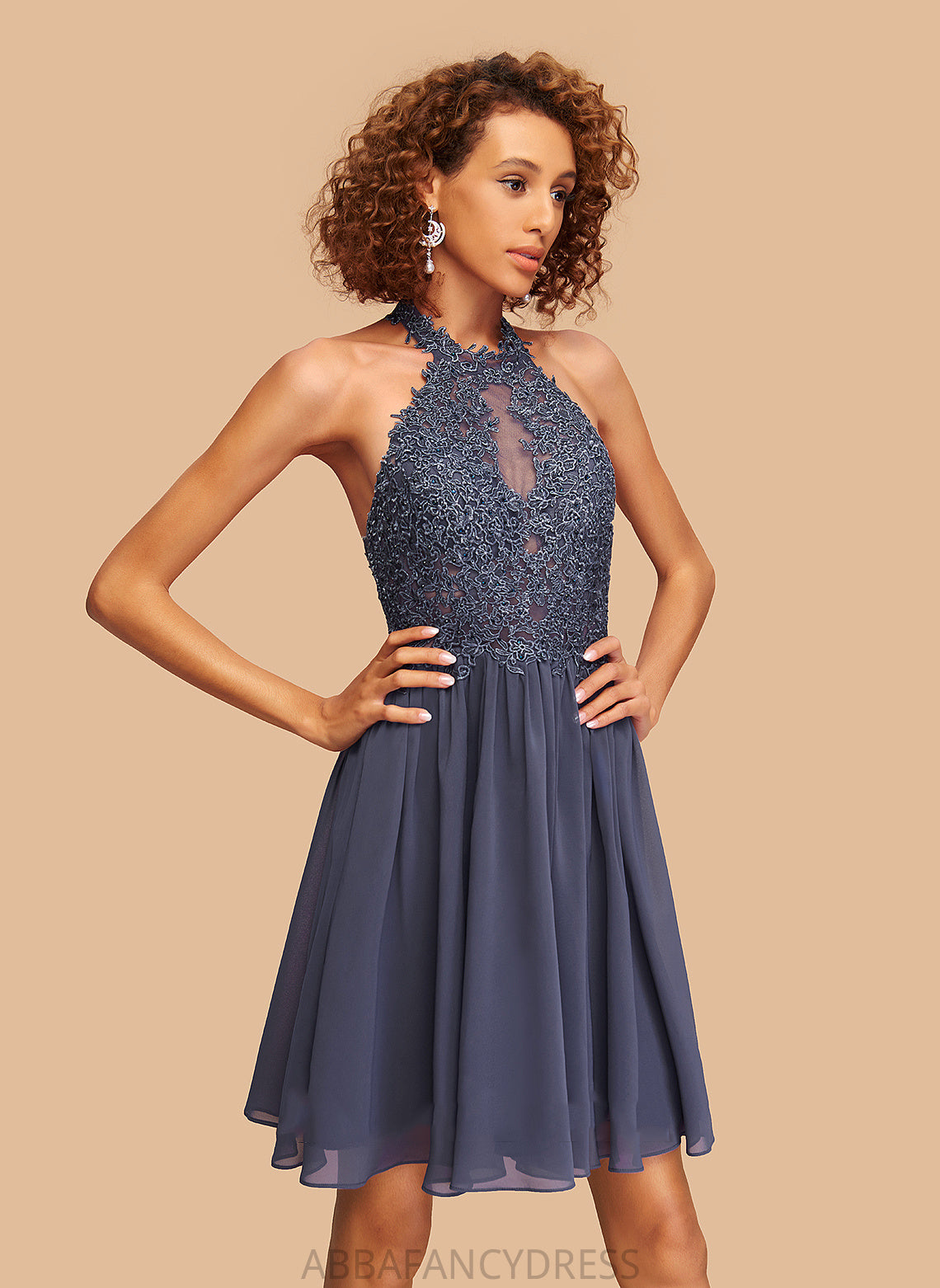 Short/Mini Raven Dress A-Line Lace Halter Homecoming Dresses Beading Chiffon With Homecoming