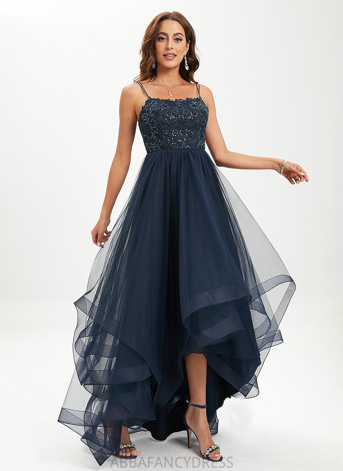 Sequins Tulle Neck Ball-Gown/Princess Prom Dresses Aspen Scoop With Lace Asymmetrical