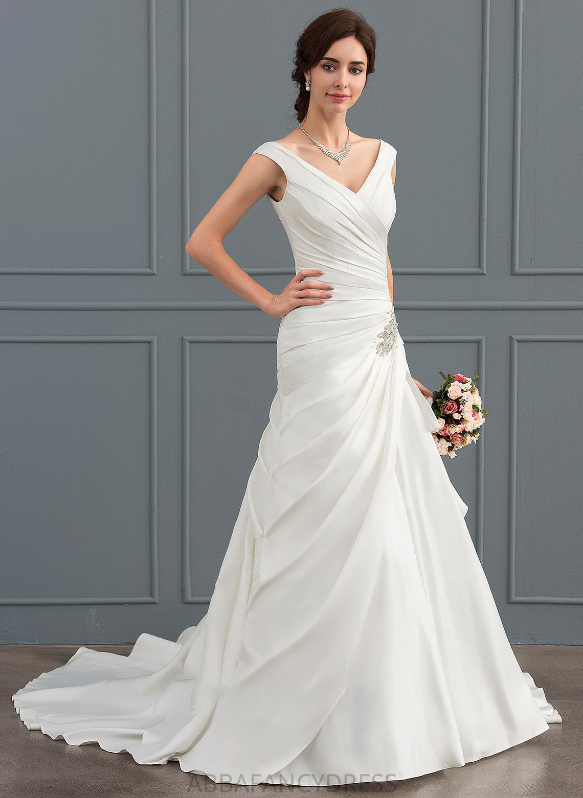 Wedding Dresses Court Dress Jaidyn With Beading Train Satin V-neck Wedding A-Line