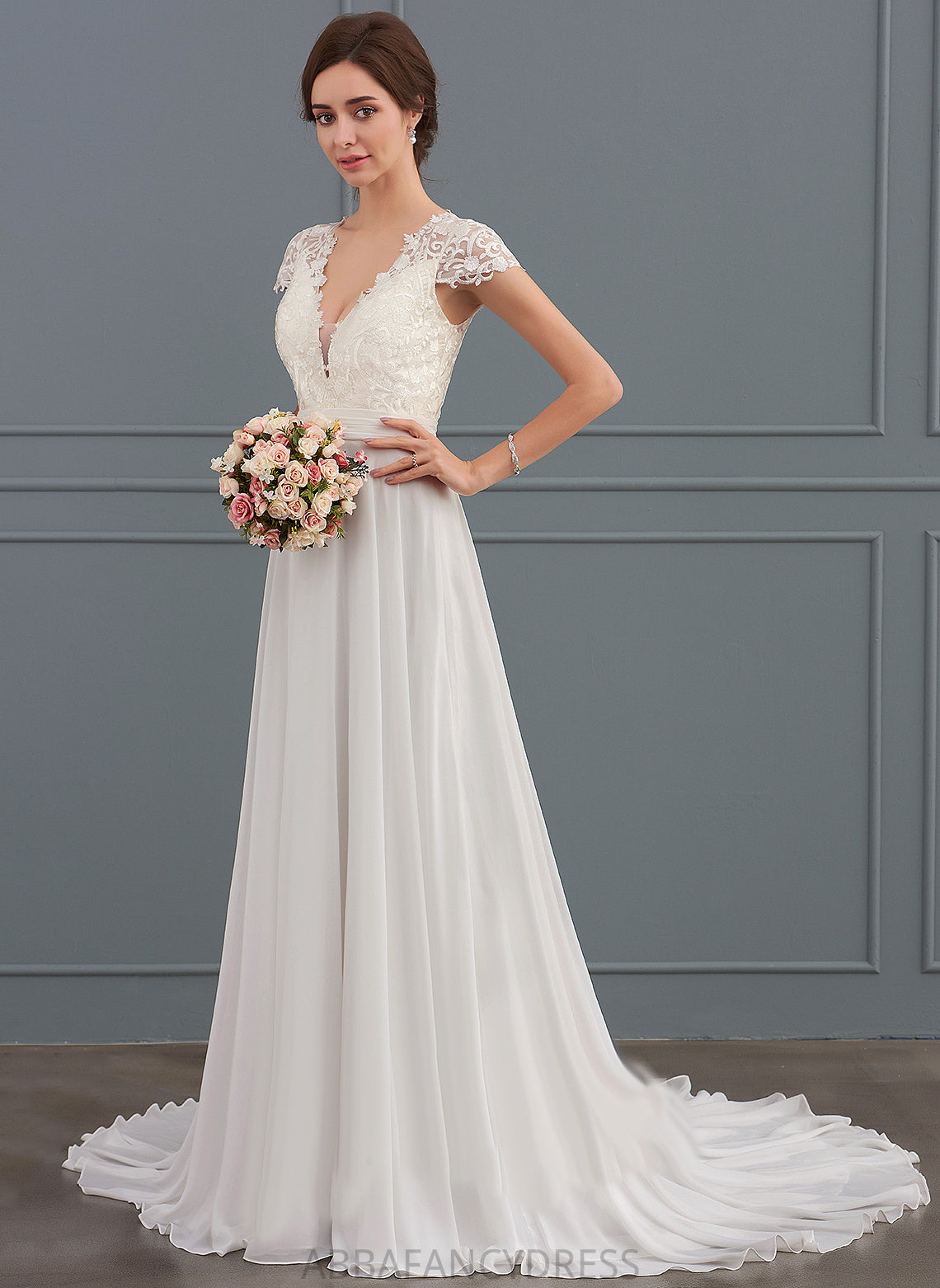 Lace Sweep V-neck Dress Train Wedding Chiffon Jaylen Wedding Dresses With A-Line Ruffle