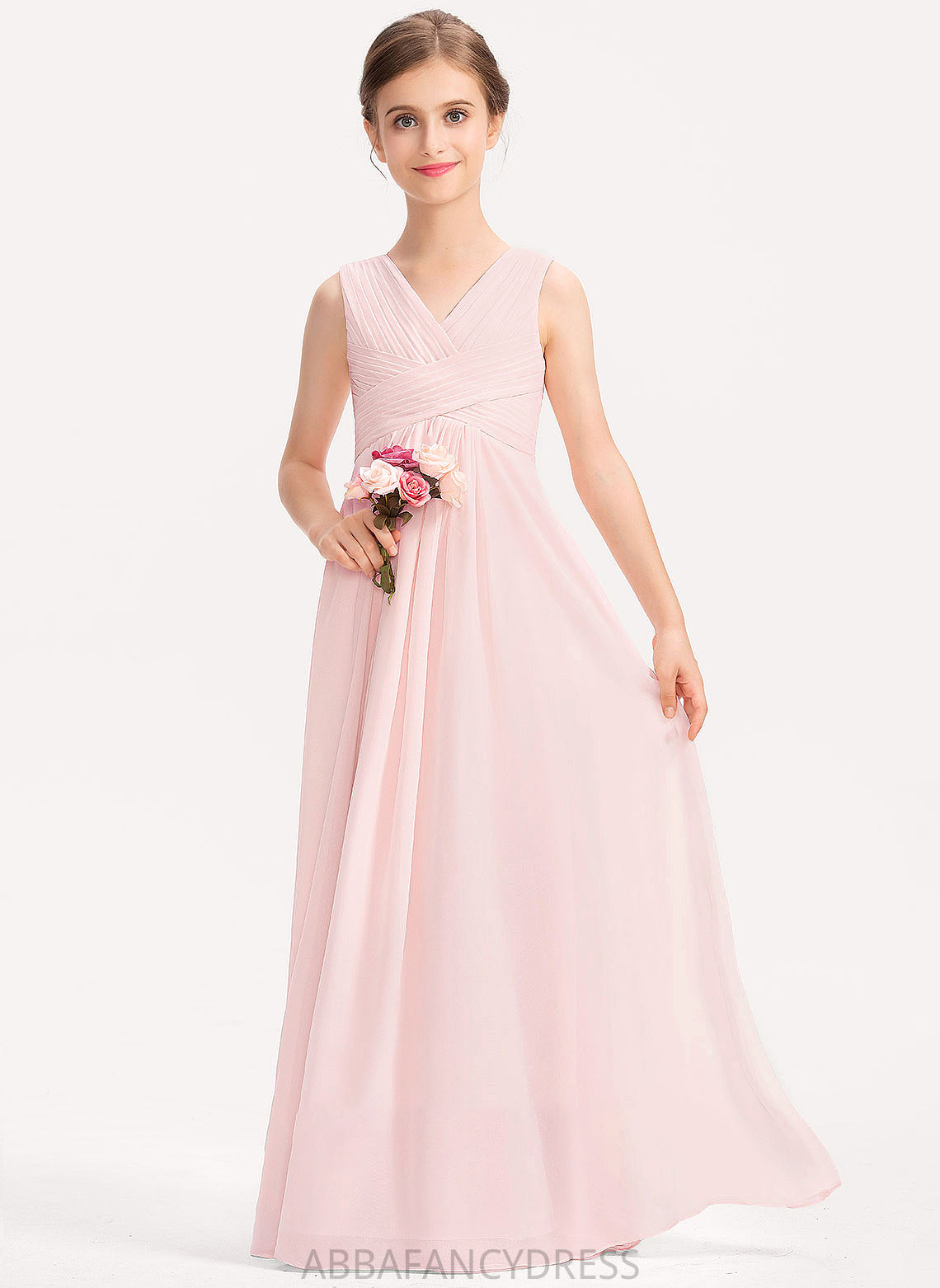 V-neck Carly Ruffle Chiffon Floor-Length With Junior Bridesmaid Dresses A-Line