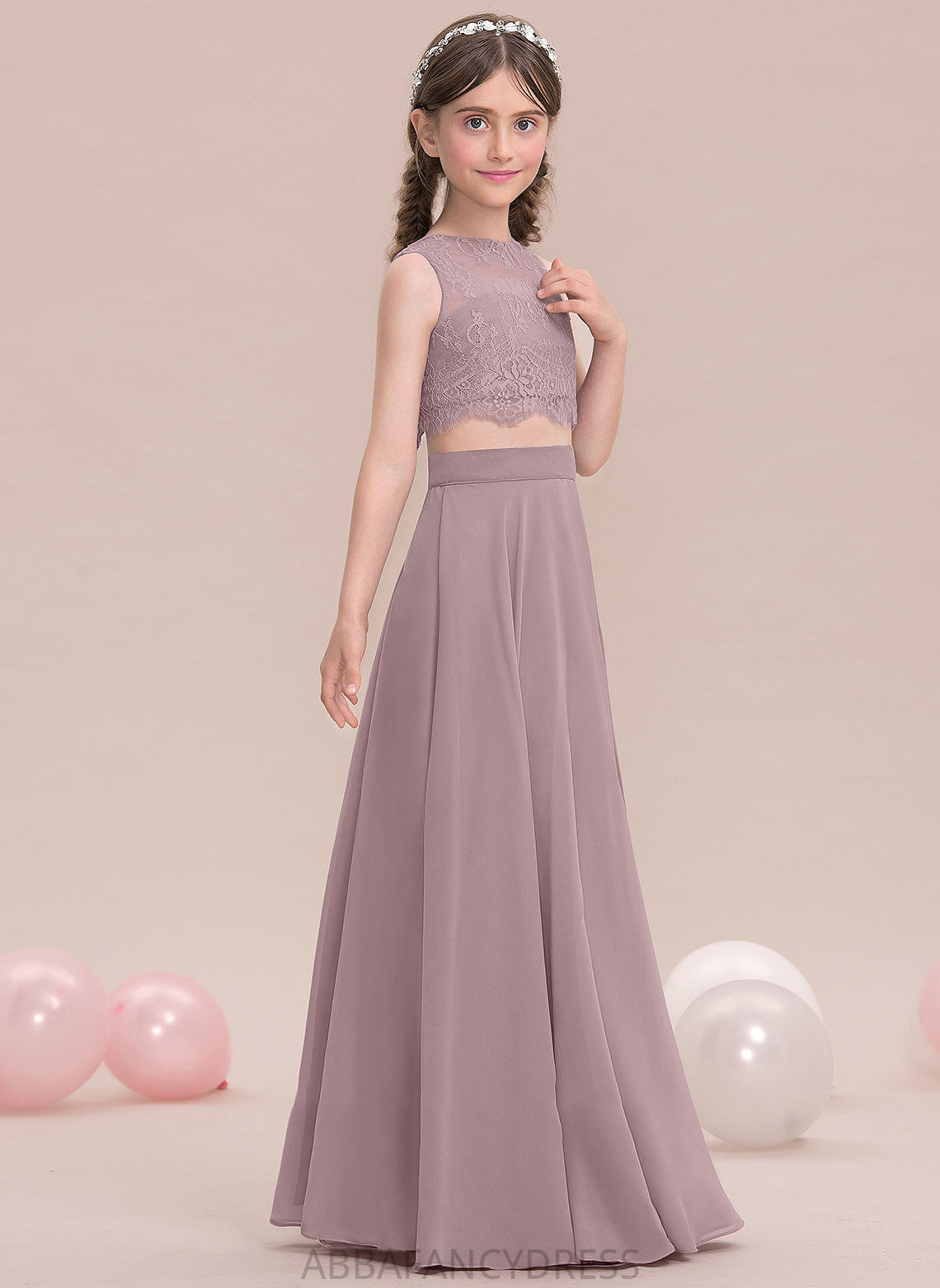 A-Line Juliana Scoop Chiffon Floor-Length Junior Bridesmaid Dresses Neck