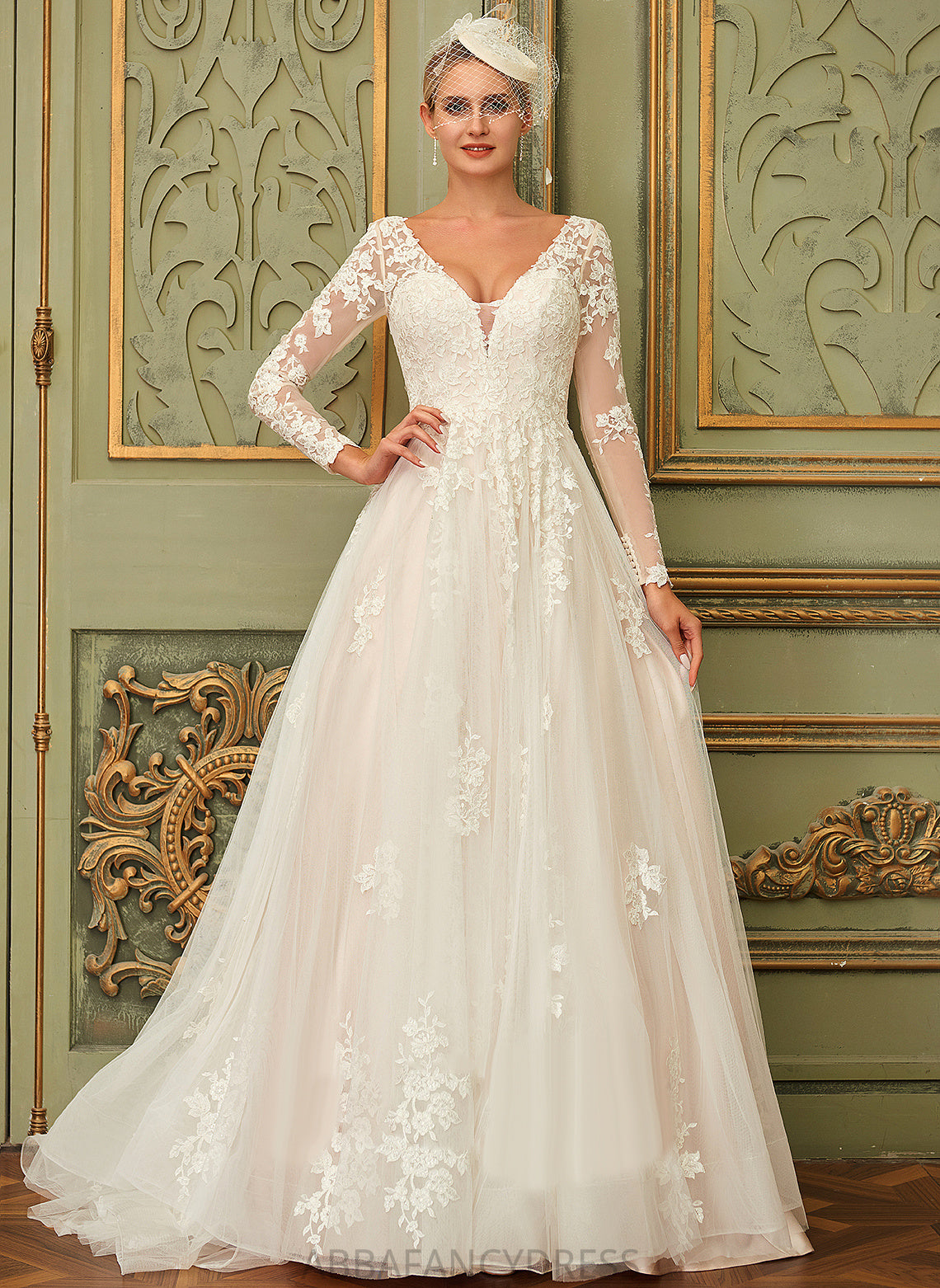 Dress Train Court Tulle V-neck Lace Ball-Gown/Princess Giada Wedding Dresses Wedding