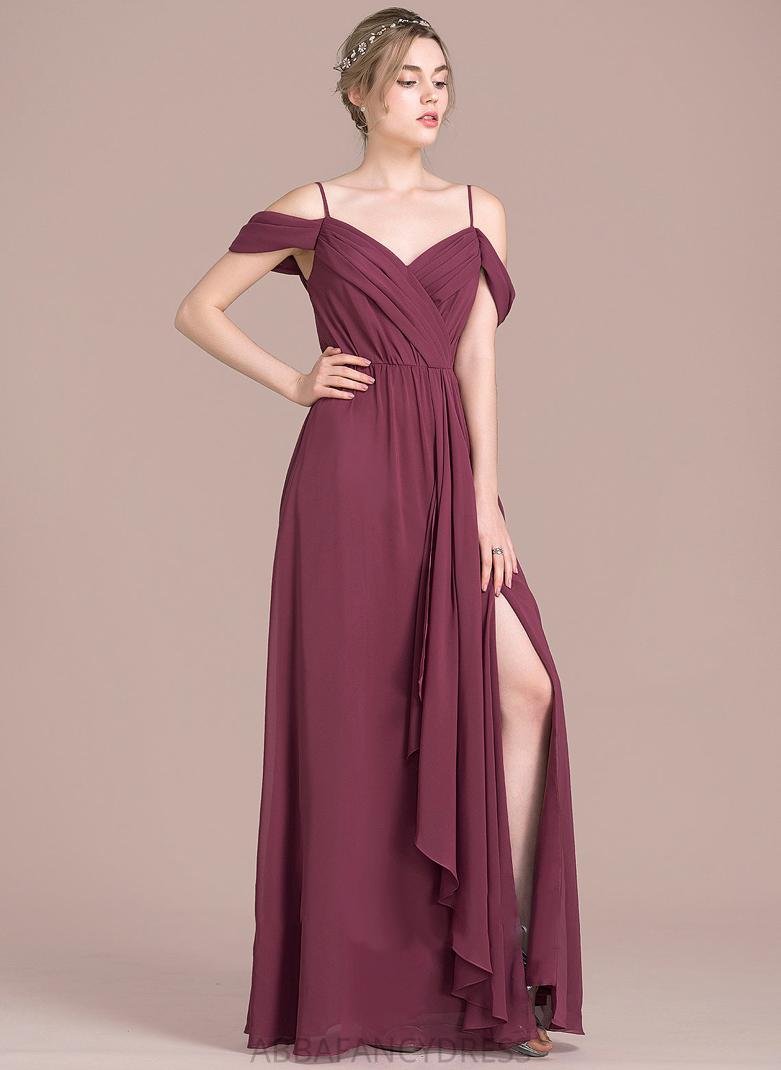 V-neck Skye Prom Dresses Ruffles Bow(s) Floor-Length A-Line Cascading Split With Chiffon Front