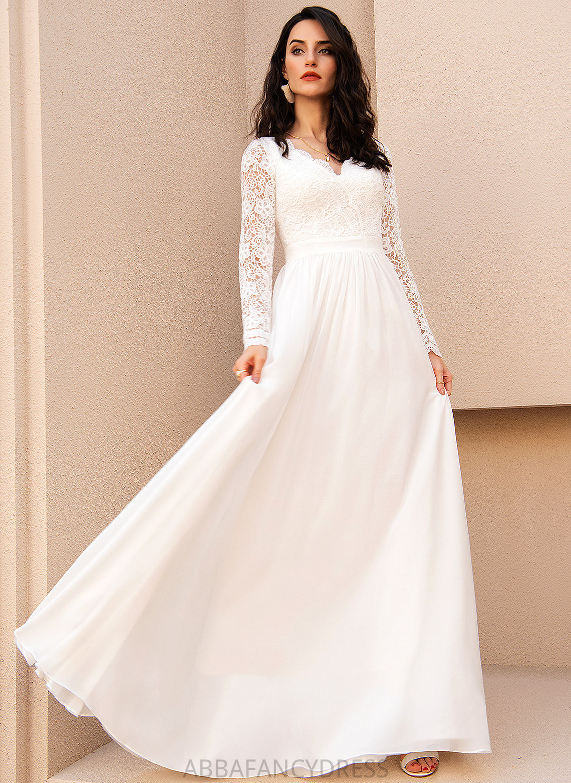 Wedding Wedding Dresses Chiffon Dress V-neck Yareli Floor-Length A-Line